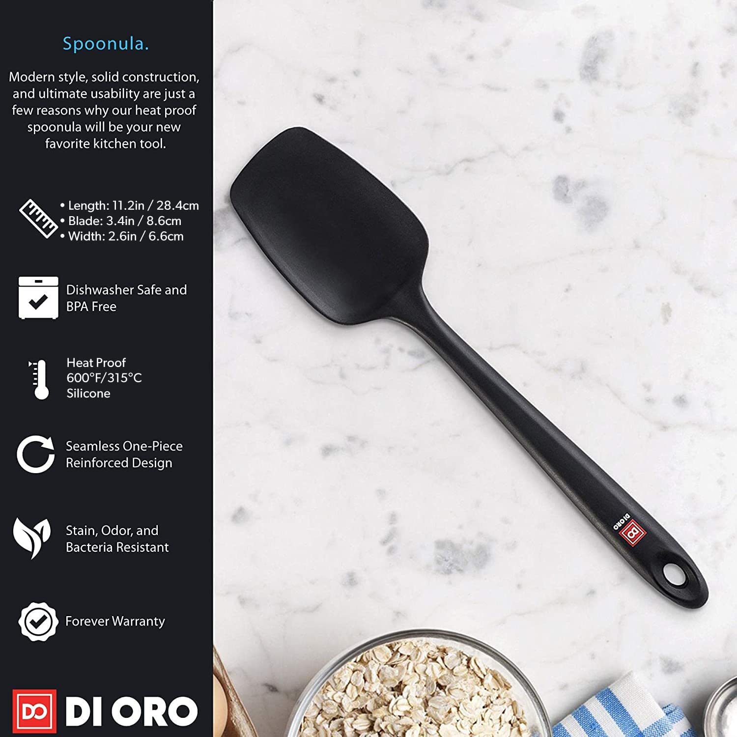 Di Oro Seamless Series Silicone Spoon Spatula - Bpa Free Pro-Grade Non-Stick 600F Heat-Resistant Rubber Spoonula - Versatile Sil