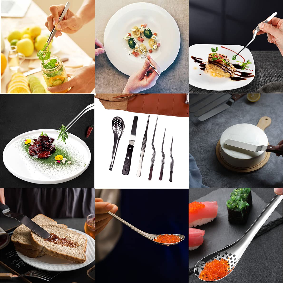 Duebel Professional Chef Plating Kit, 12 Piece Culinary Plating Set, Stainless Steel (12 Piece)