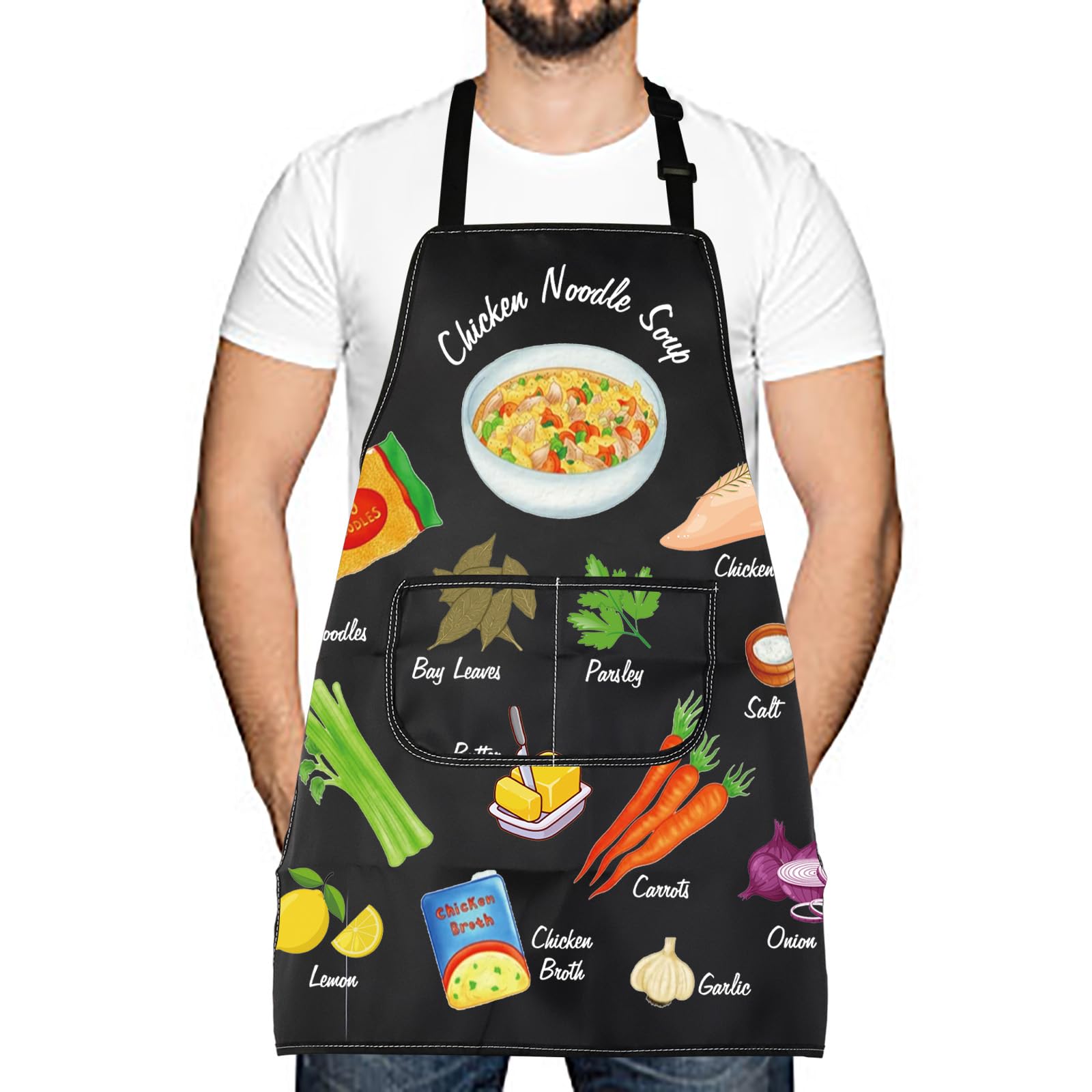 LEVLO Funny Chicken Noodle Soup Cooking Kitchen Apron Health Chicken Broth New Home Merry Christmas Gift (Chicken Noodle Soup)