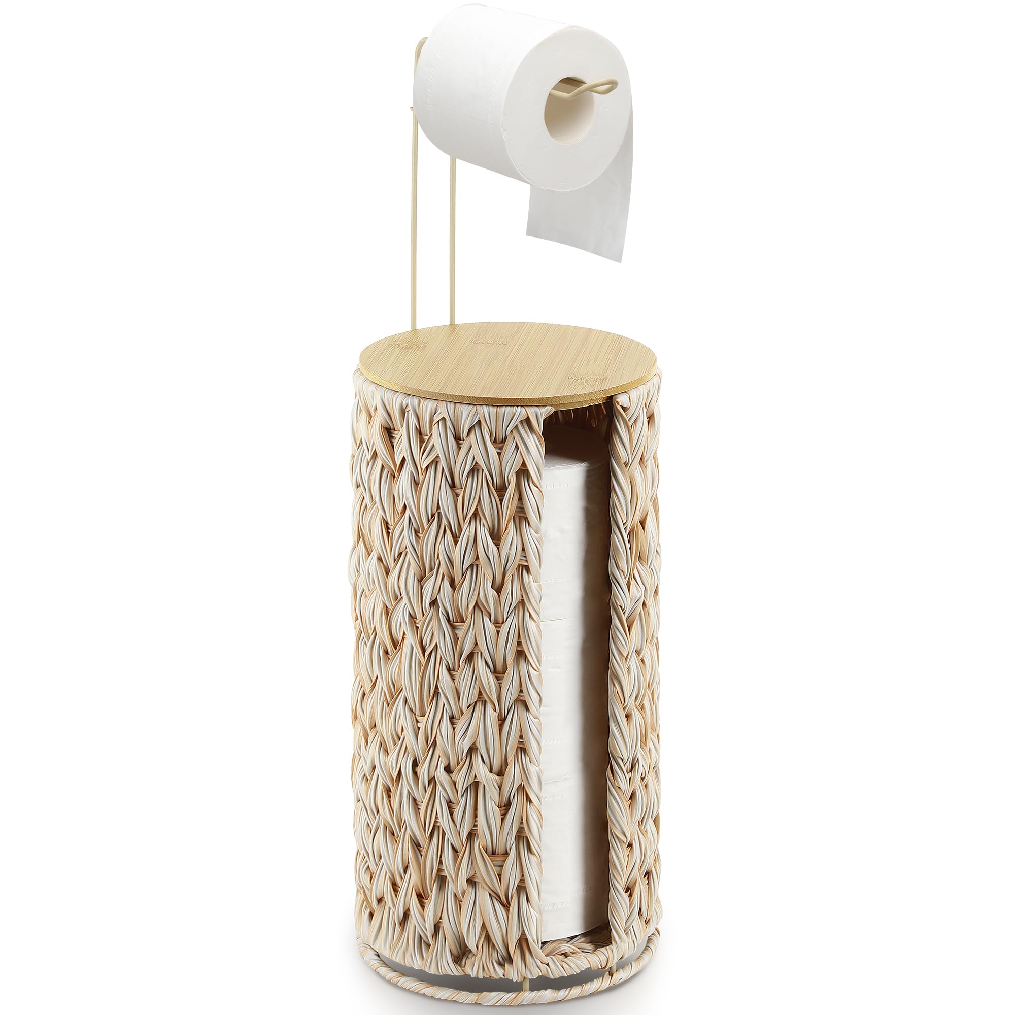 Graciadeco Stand Toilet Paper Storage With Lid Spare Extra 3 Rolls Of Tissue Holder Free Standing Beige Wciker Toilet Paper Orga