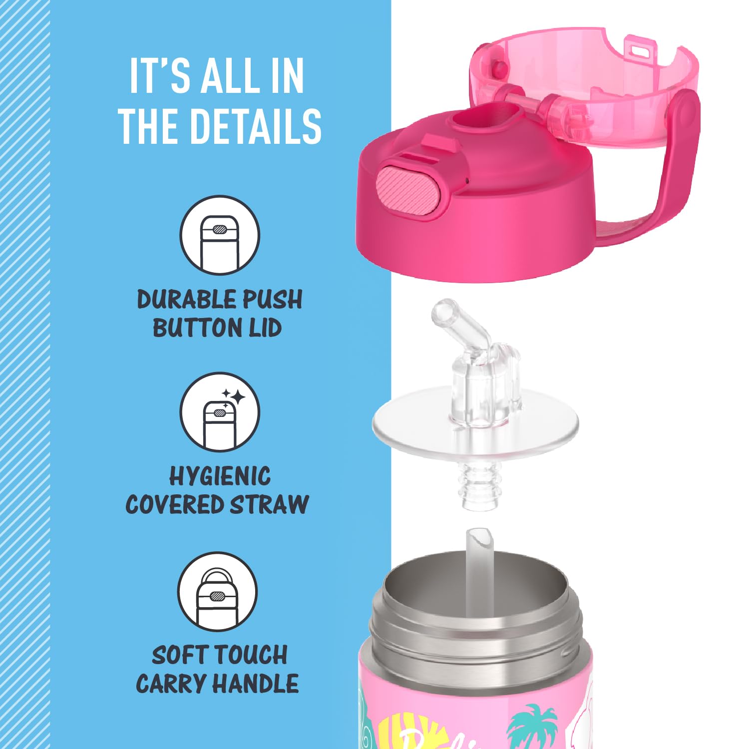 Thermos Funtainer Water Bottle With Straw - 12 Ounce, Barbie - Kids Stainless Steel Vacuum Insulated Water Bottle With Lid