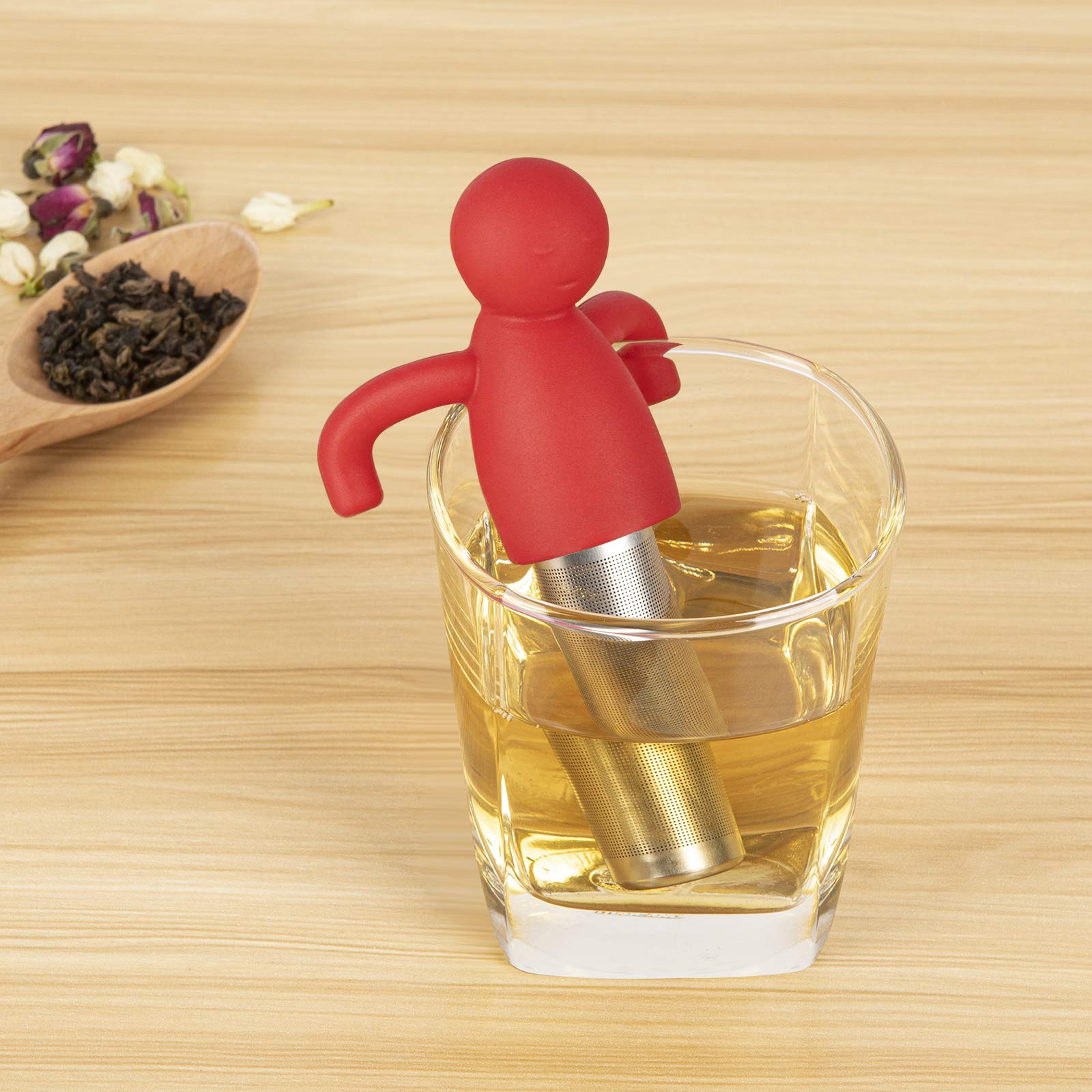 Tea Infuser Cute Tea Strainer for Loose Tea Stainless Steel Fine Mesh Tea Ball Steeper with Silicone Lid for Mug and Cup  Red