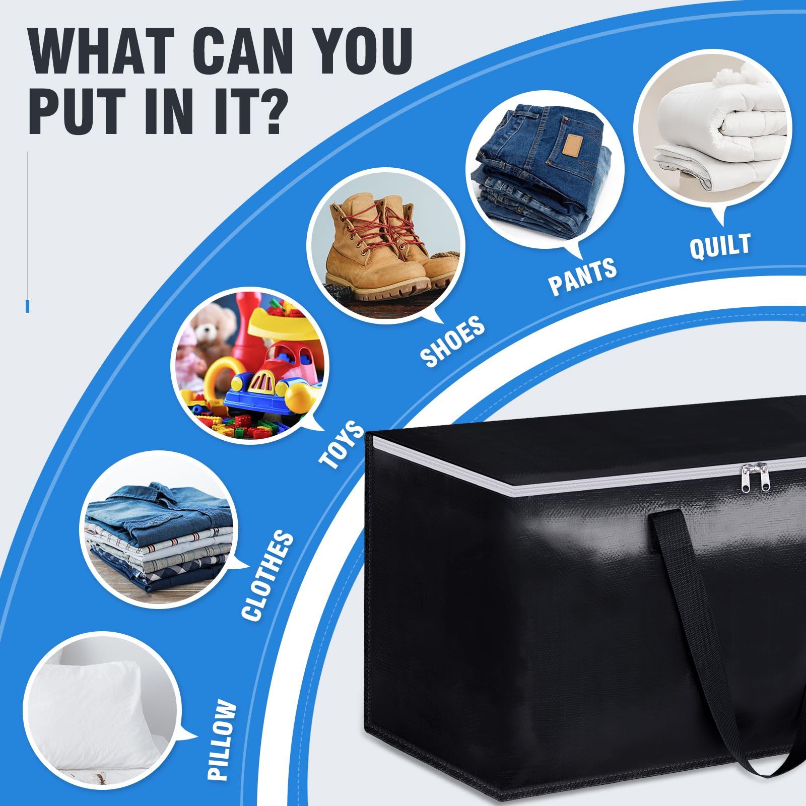 BlissTotes Moving Bags  Heavy Duty Moving Boxes with Zippers Top and Sturdy Handles  Storage Bags for Space Saving and Packing  Collapsible Moving Supplies  Storage Totes (93L  4-Pack  Black)