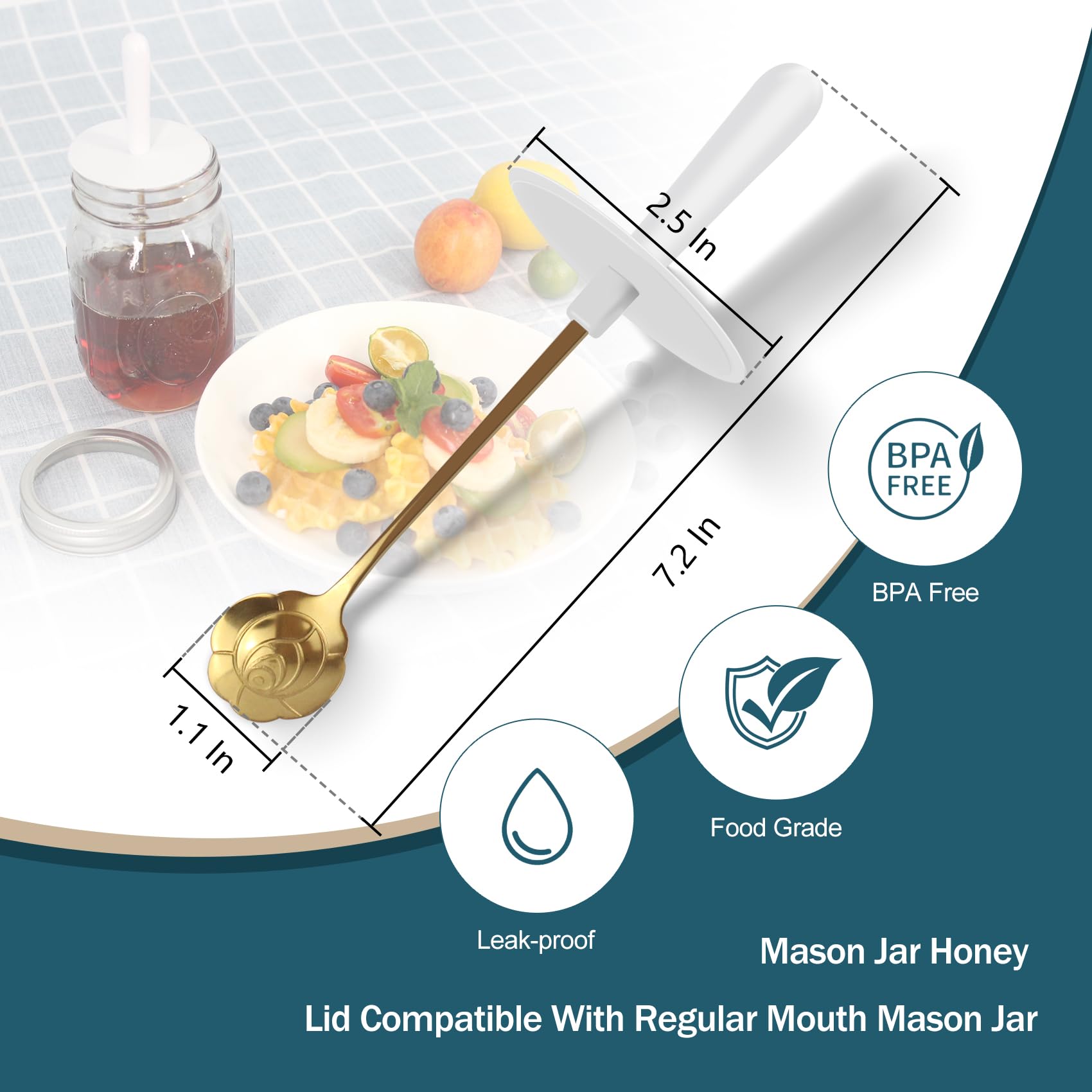 Klowoah Mason Jar Honey Dipper Lid, Compatible With Regular Mouth Mason Jar, Perfect For Drizzling Honey And Syrups (Pack Of 2)