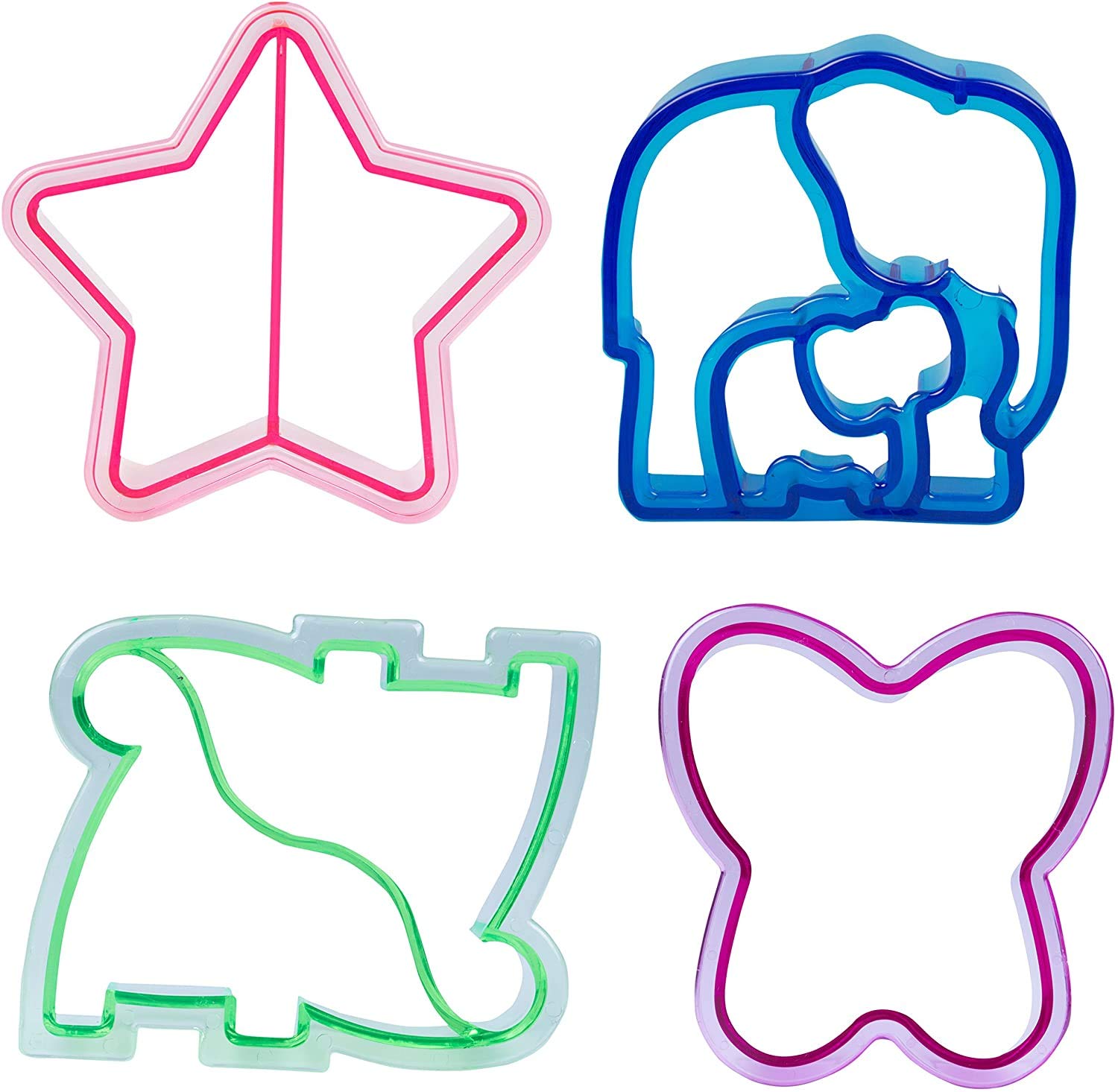 Sandwich Cutters For Kids, 4 Pk - Cute Bread Crust & Cookie Cutters With Butterfly, Star, Dinosaur & Elephant - Great For School