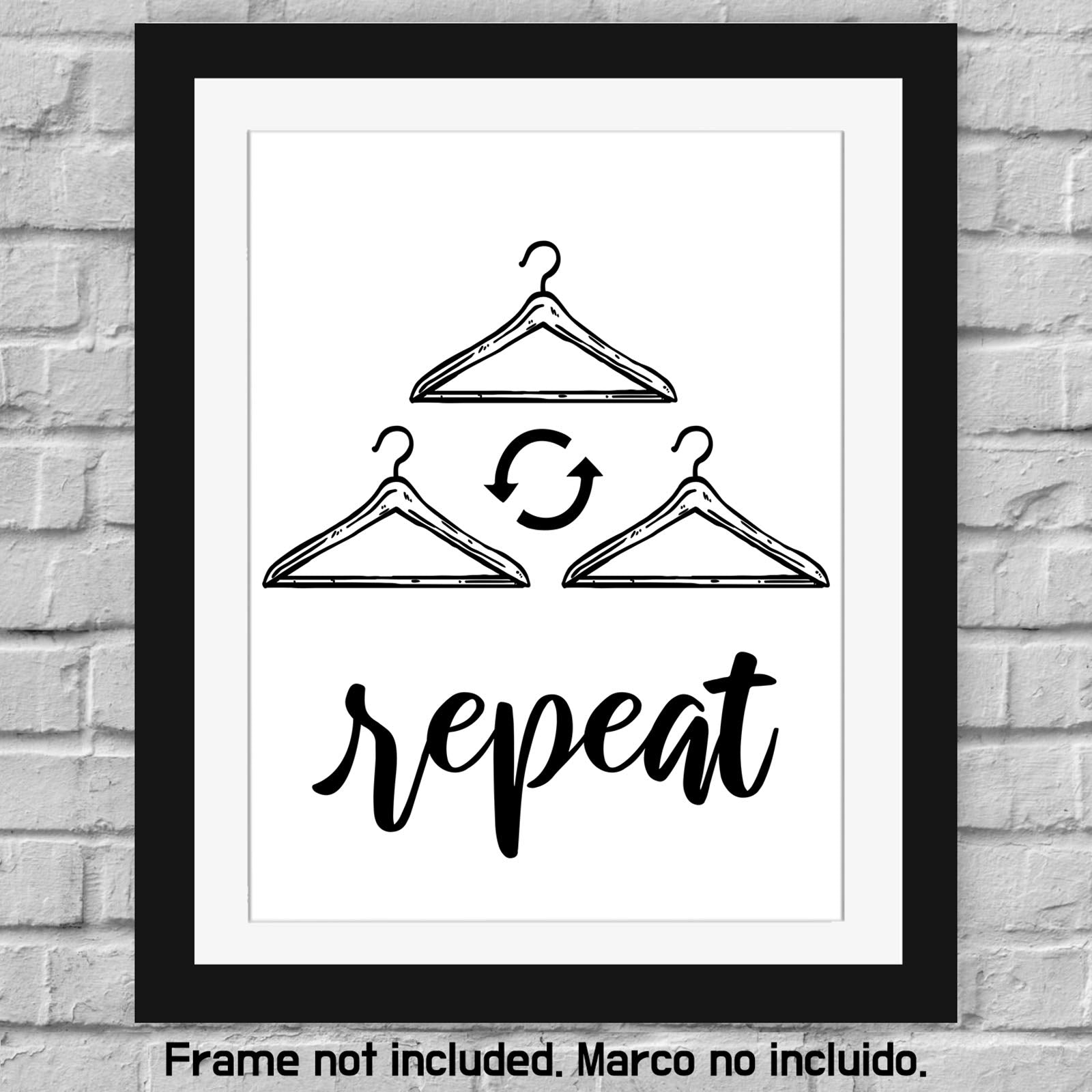 Modern 5th Laundry Room Signs (Set of 4 Unframed - 8 x 10 Inches)  Wash Dry Fold Repeat  Typography Wall Art Decor Prints  Black and White Print Unframed