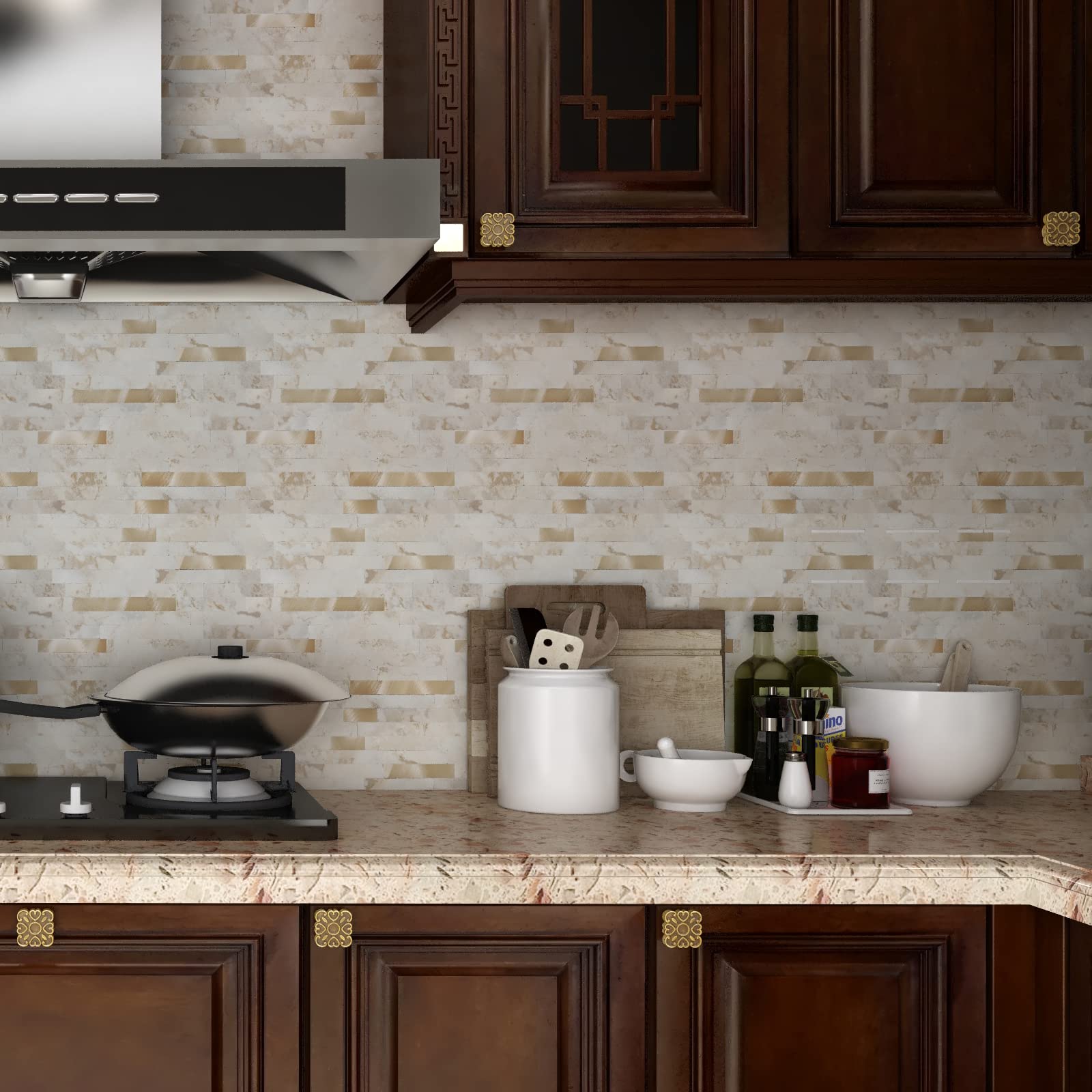 Yipscazo 10 Sheets Peel and Stick Stone Metal Tile Backsplash, Stick on Tiles for Backsplash Kitchen, Bathroom, Laundry Room, Ca