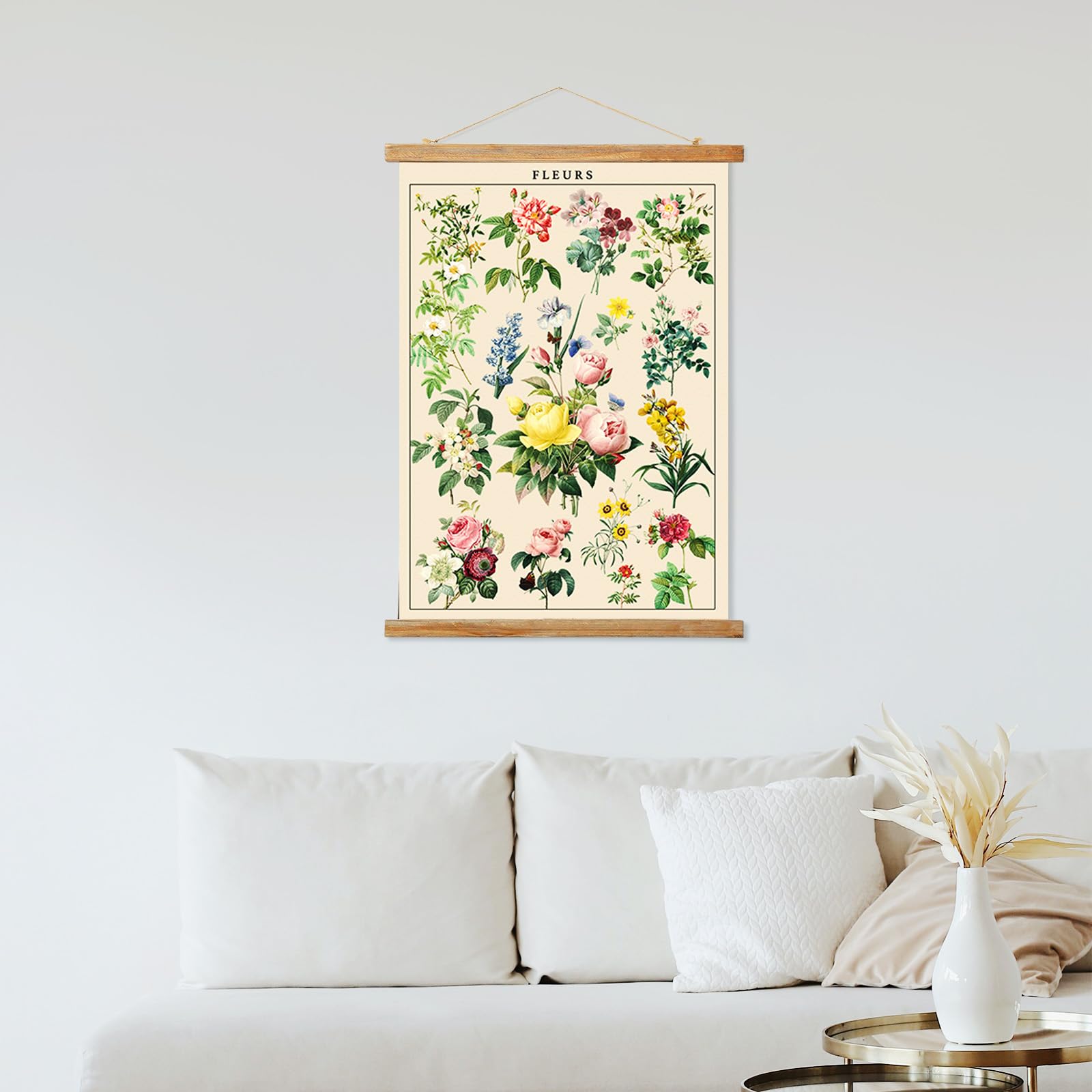 Ovfovy Vintage Wildflower Poster With Wooden Frame, Retro Botanical Educational Art Chart - Cute Style Wall Hanging For Home Cla