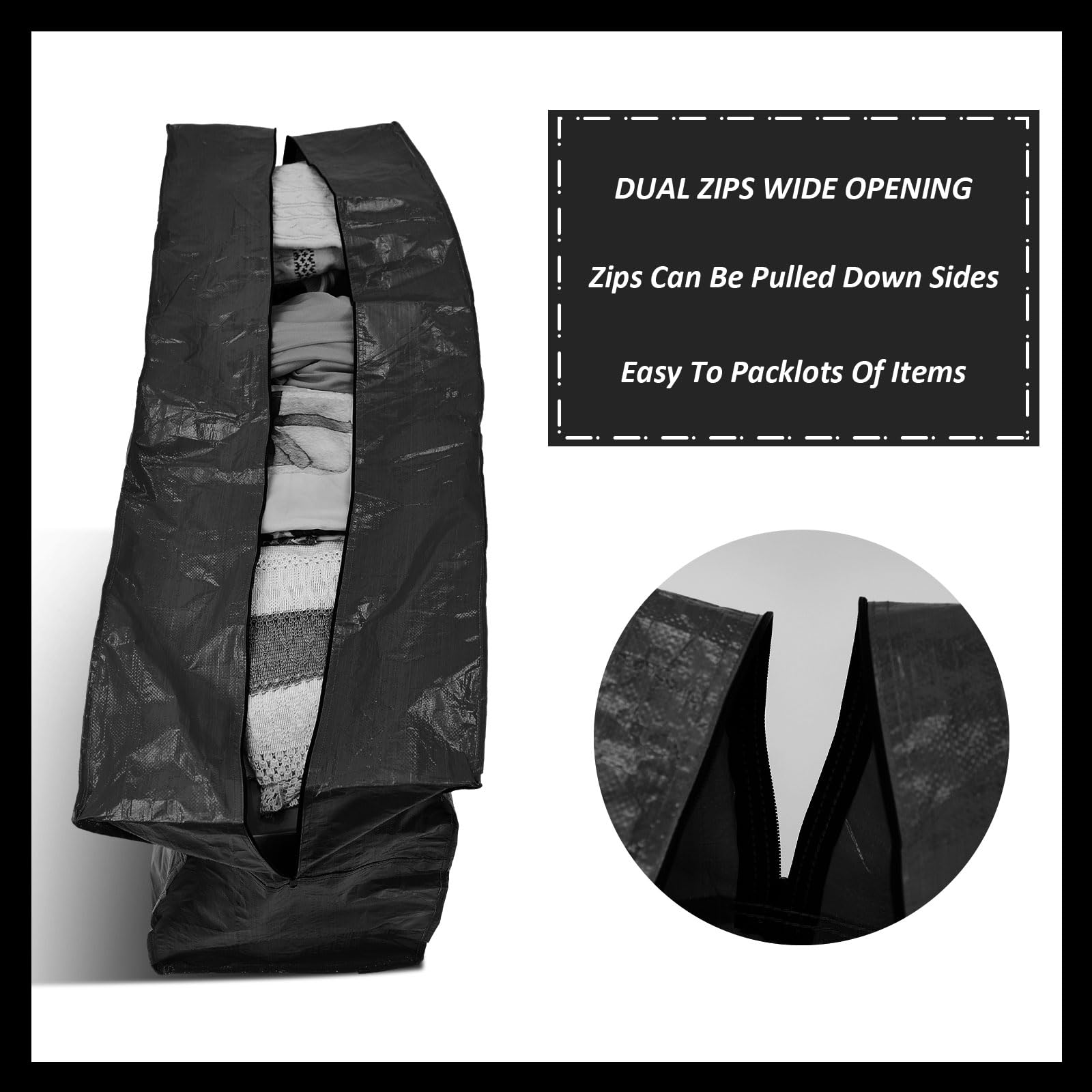 Clysee 4 Pcs 96 Gallon Large Moving Bags with Zipper and Handles Foldable Storage Duffle Bags Heavy Duty Extra Large Totes for C