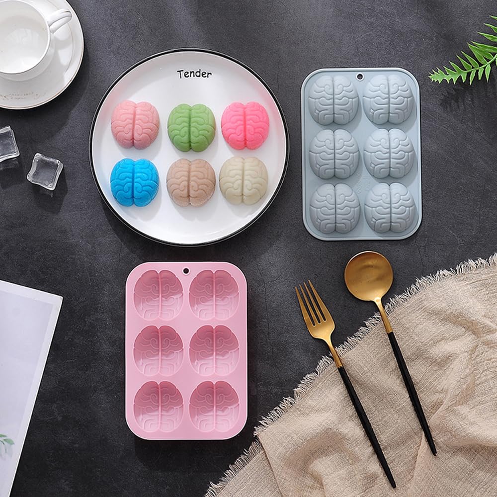 2 Pack Halloween Brain Chocolate Candy Silicone Mold, Brain Chocolate Molds, Halloween Silicone Brain Cake Candy Cupcake Mold