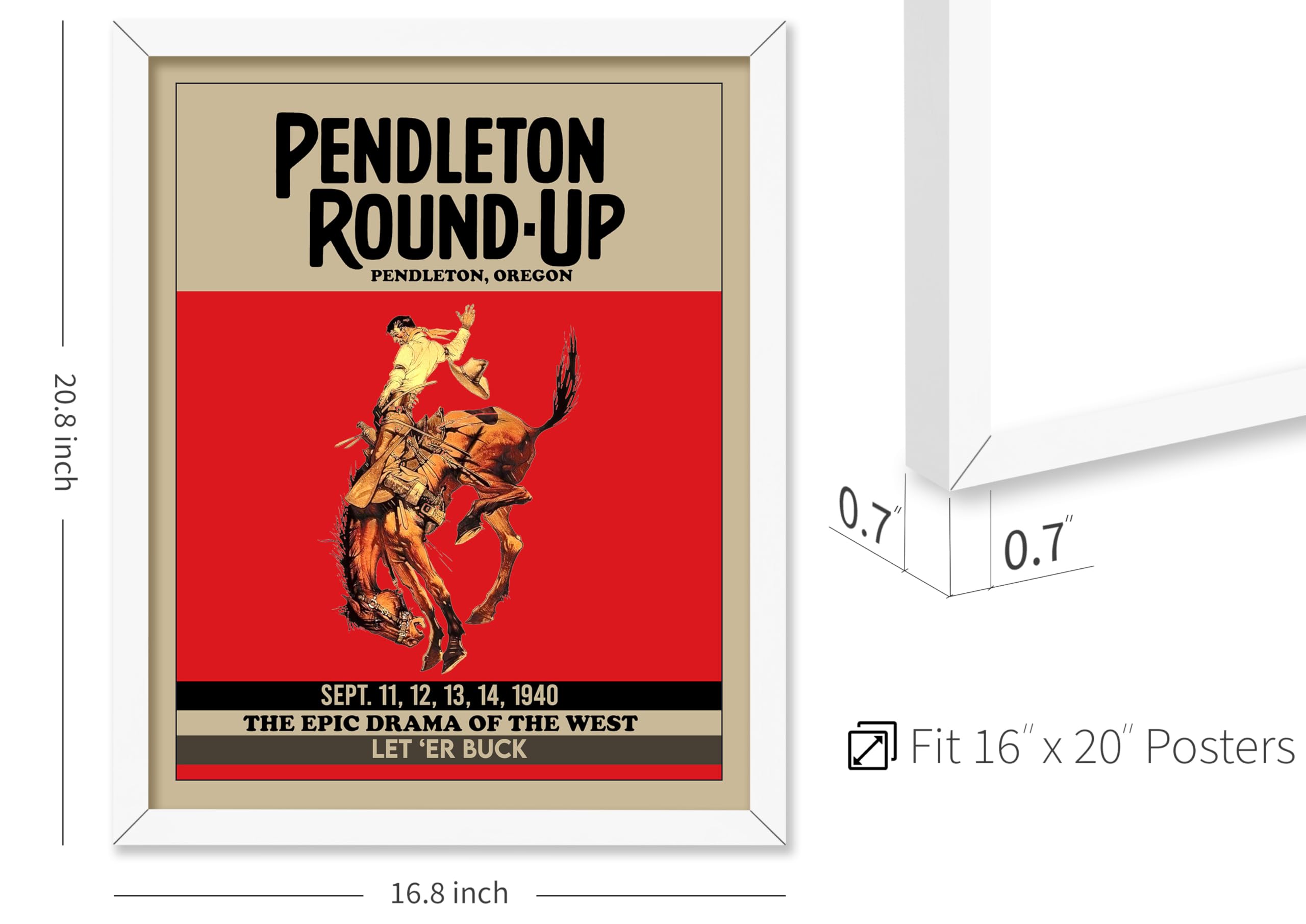Poster Master Vintage Pendleton Rodeo Poster - Retro Pendleton Round-Up Print - Oregon Art - Gift For Men, Cowboy, Animal Lover