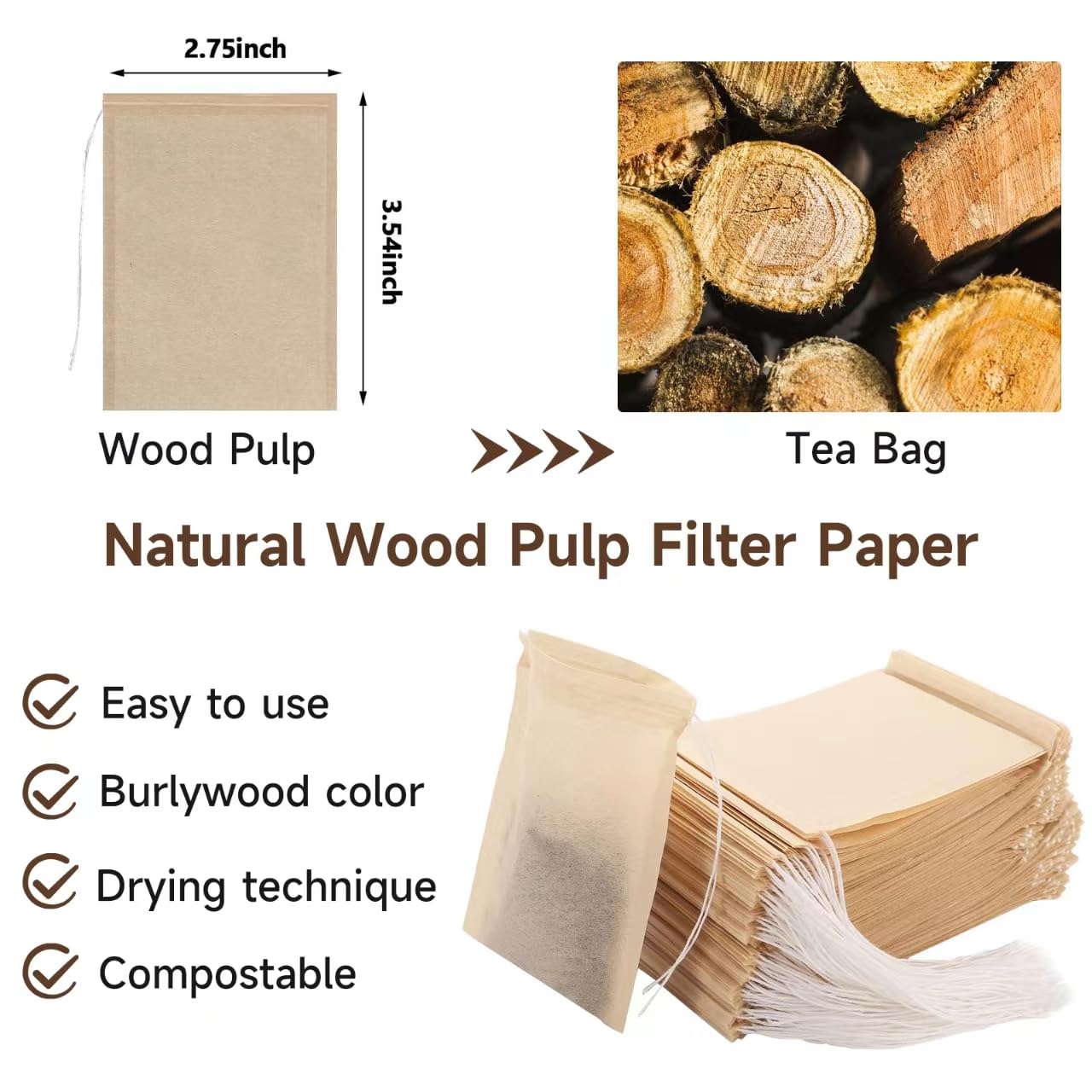 Gokyvei 200Pcs Tea Filter Bags, Disposable Tea Filter Bags For Loose Leaf Tea From Safe Natural Materials, Empty Tea Bags Suitab