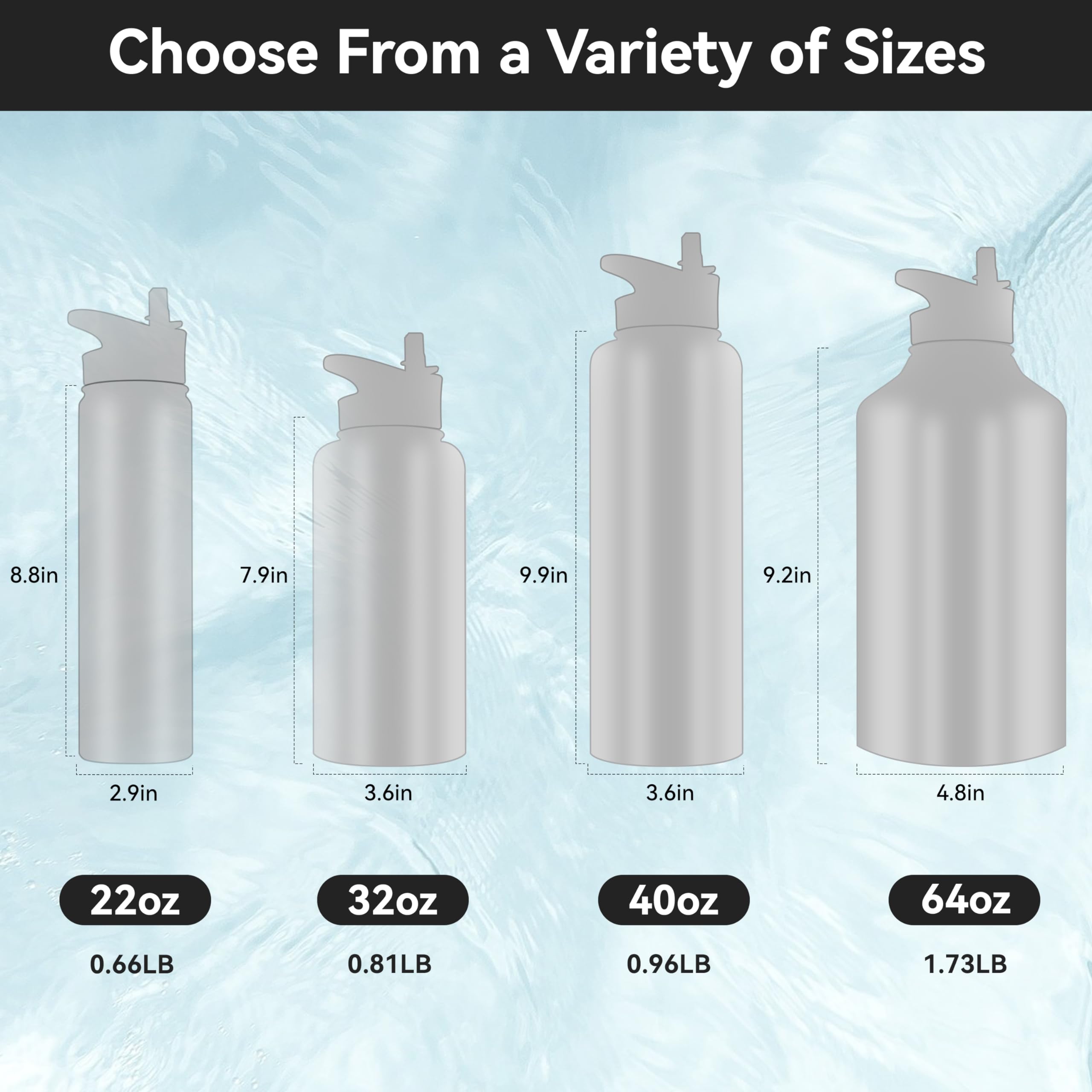 Hasle Outfitters 40Oz Stainless Steel Water Bottle, Vacuum Insulated Double Walled Leak Proof Sports Water Bottle With 2 Lids (S