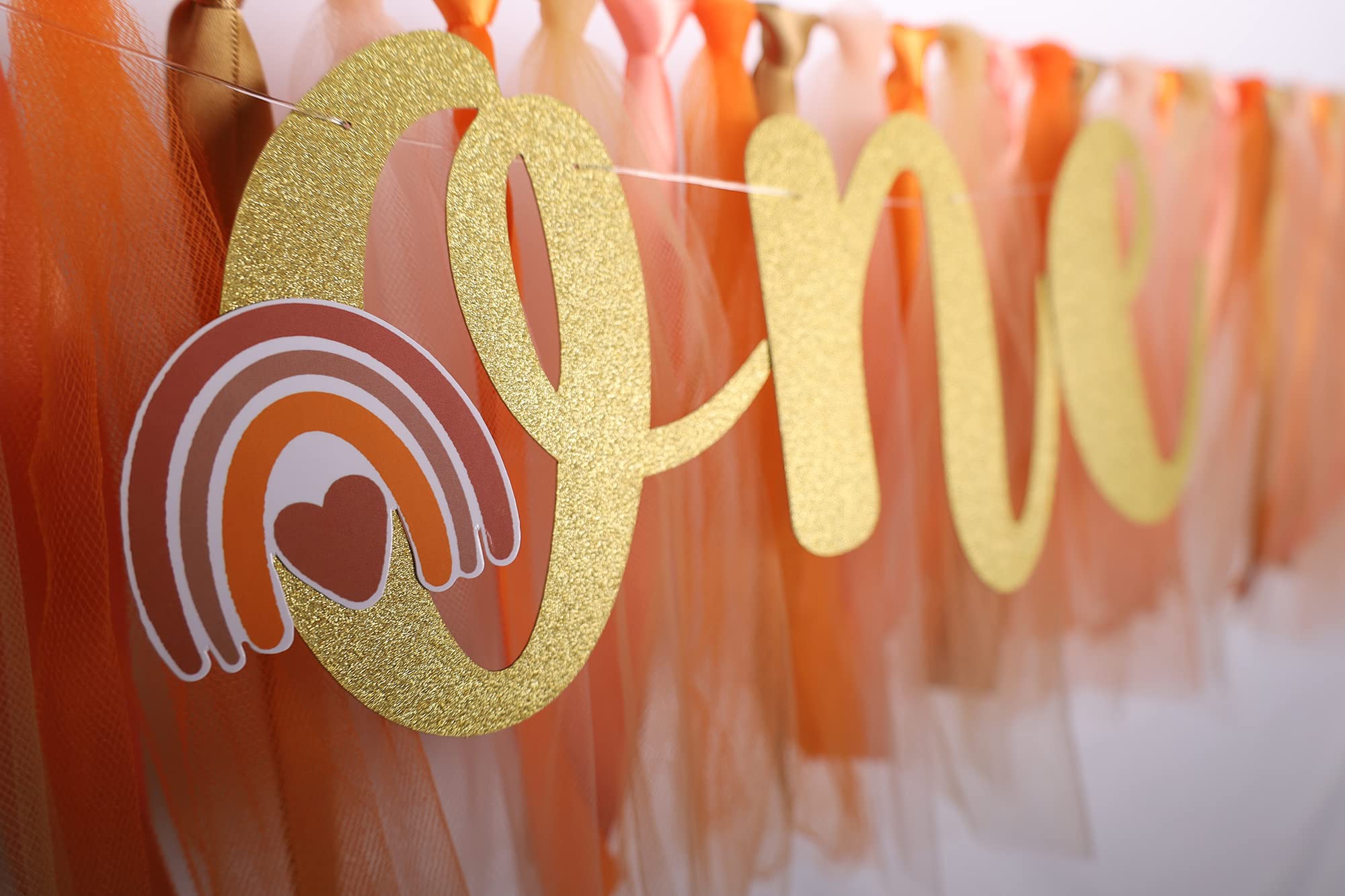 Boho Rainbow Highchair Banner Decoration For Baby - 1St First Birthday Banner, High Chair Fabric Garland Party Supplies, Orange