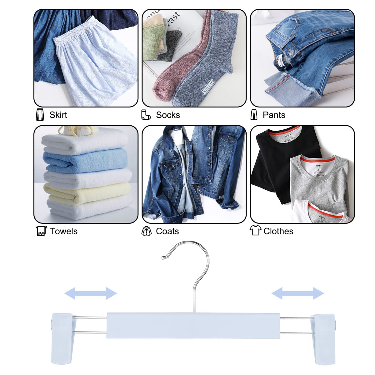 Guanjune Clothes Pants Hangers, Space-Saving Skirt Holders With 360  Swivel Hooks, Adjustable Clips, Trouser Hangers, Clothes Co