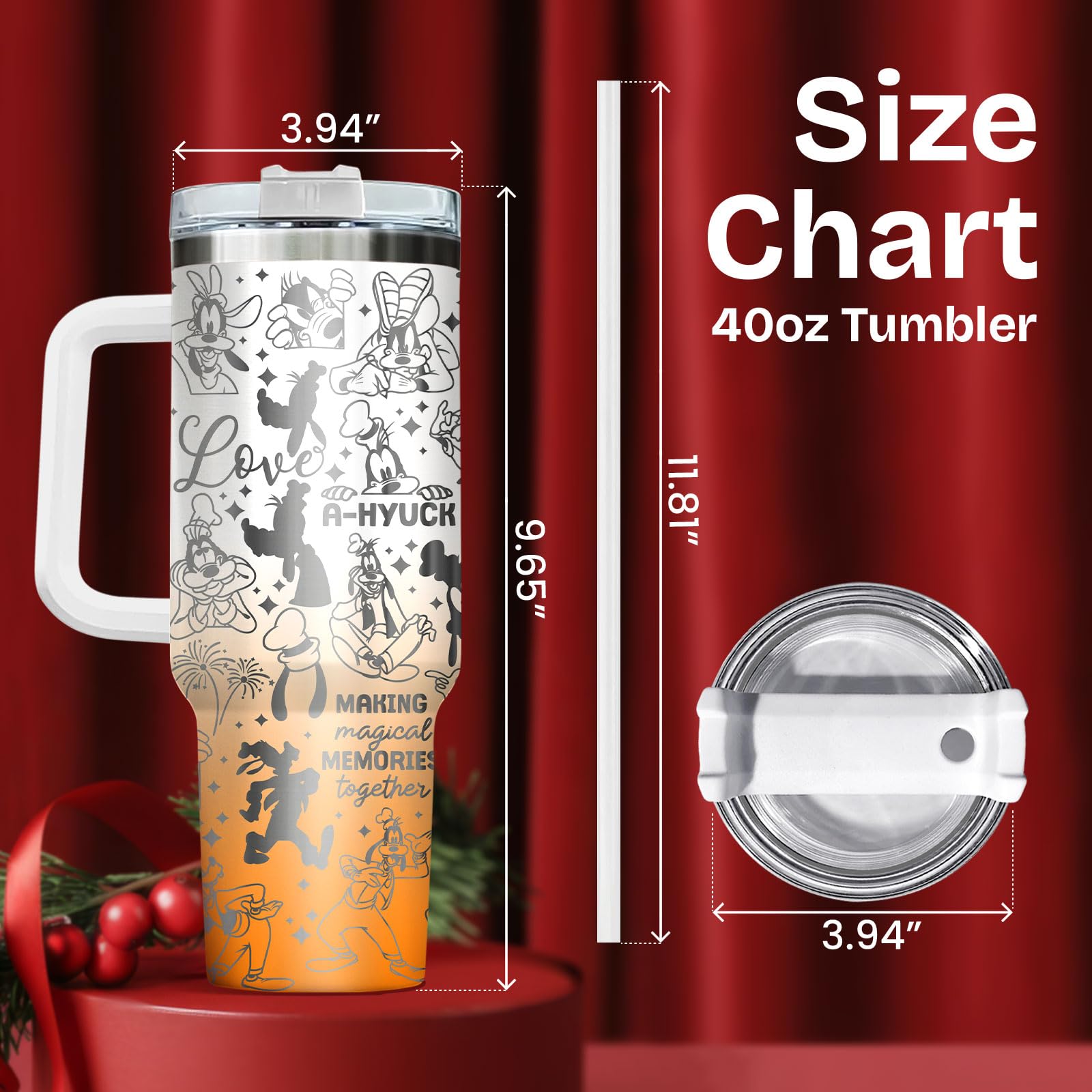 GEPOSTORE 40oz Cartoon Tumbler with Handle and Straw - Funny Animated Travel Mug - Cute Stainless Steel Cup - Magical Gift for H