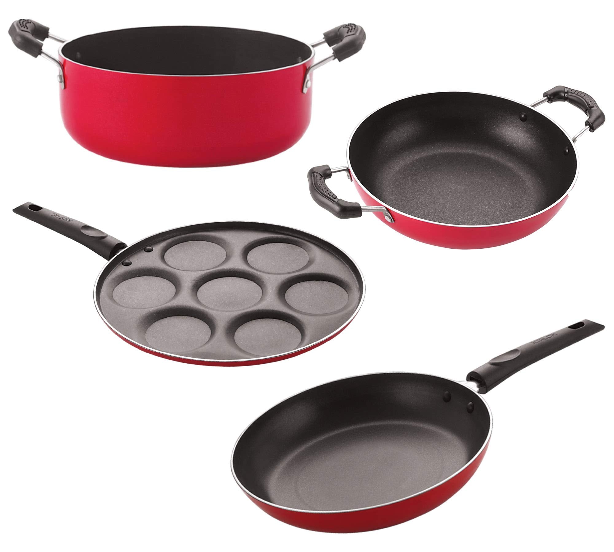 Nirlon Non Stick Pfoa Free Gas Compatible Cookware Utensil Item Set Of 4 Pieces (2.6Mm_Kd13_Up(7)_Cass22_Tp24)