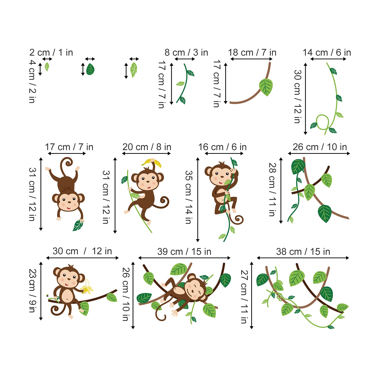 decalmile Monkey Climbing Tree Wall Decals Jungle Animals Wall Stickers Kids Room Baby Nursery Bedroom Wall Decor