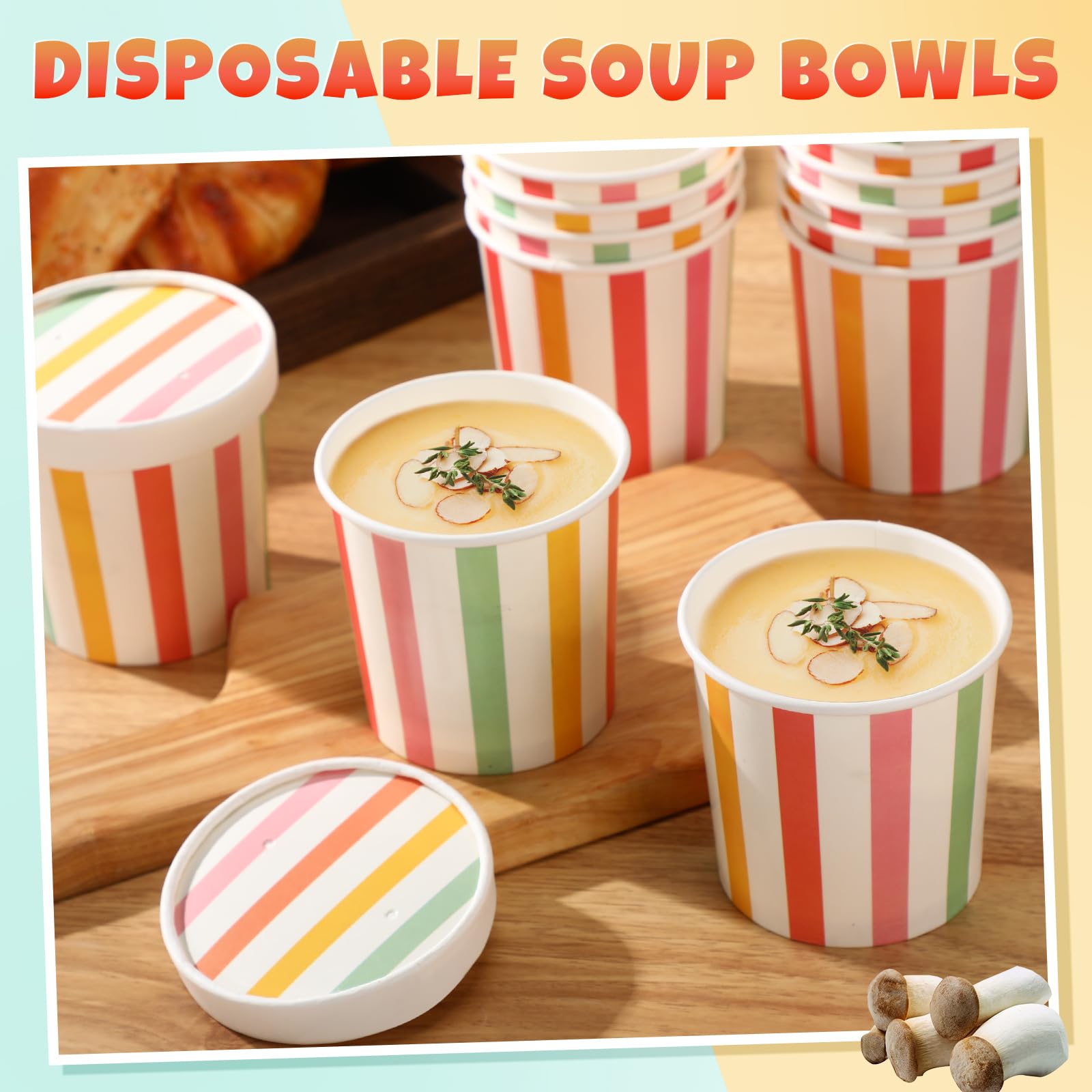 Irenare 100 Sets 12 Oz Valentine'S Day Disposable Soup Cups With Vented Lids Ice Cream Cup Hot Soup Bowls With Lids Kraft Paper