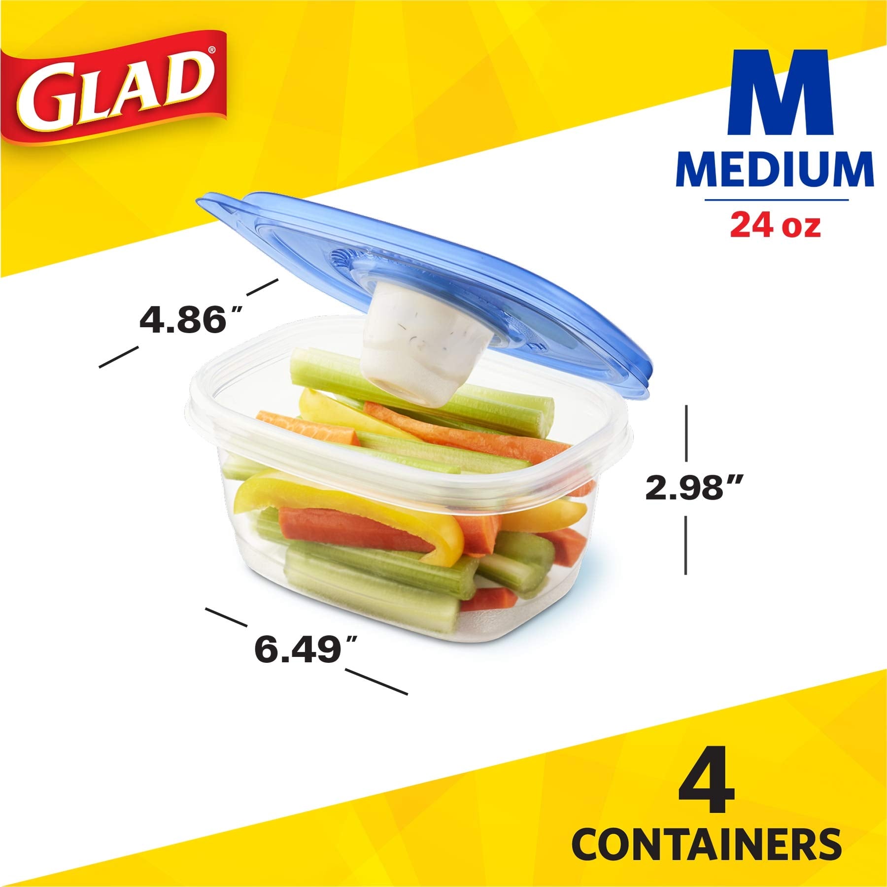 Glad To Go Food Storage Containers | Medium 24 Oz Containers For Food Storage From Strong And Sturdy Rectangle Containers In Sta