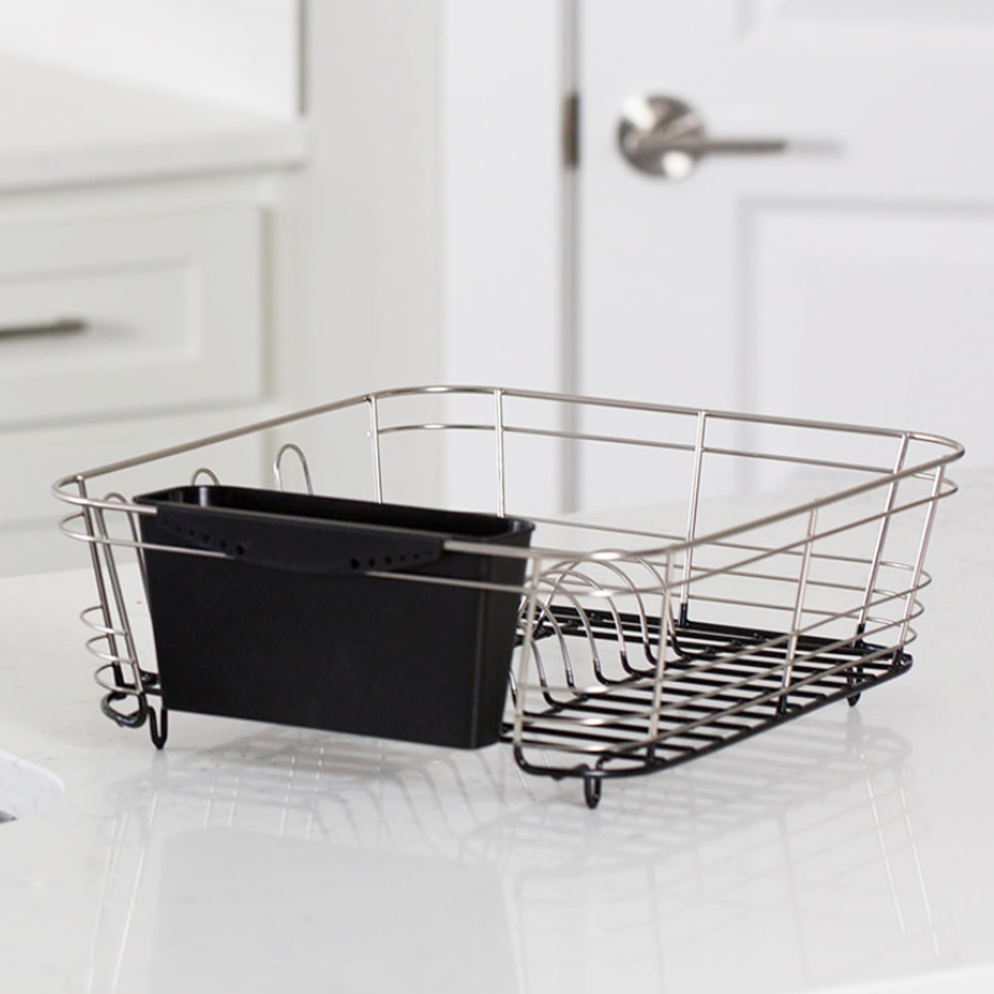 Better Houseware Compact Dish Drying Rack Space-Saving Dish Rack For Kitchen Counter Stainless Steel 2 Piece Set With Cutlery Ho