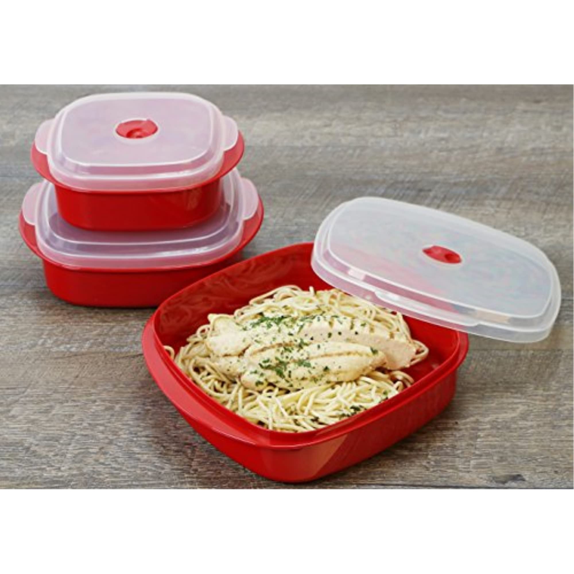 Reston Lloyd Nesting Microwave Containers, Set Of 3, Adjustable Steam Vents, Airtight, Meal Prep, Durable Bpa-Free Plastic- Free