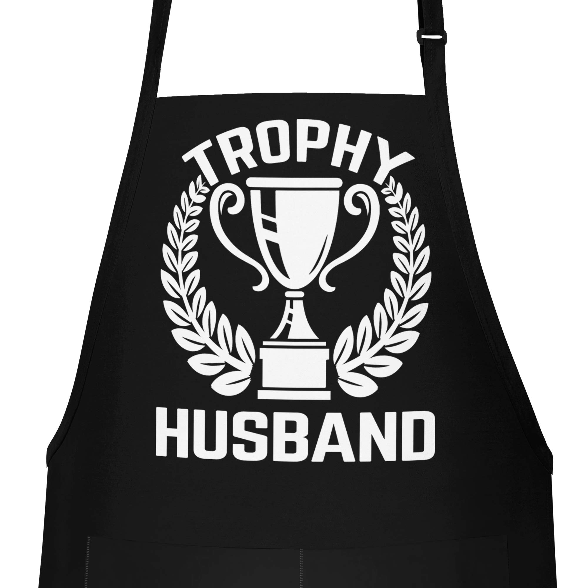 Funny Apron For Dad - Trophy Husband - Adjustable Poly/Cotton Bbq Grill Apron With Pockets - Apron For Grilling Cooking Gardenin