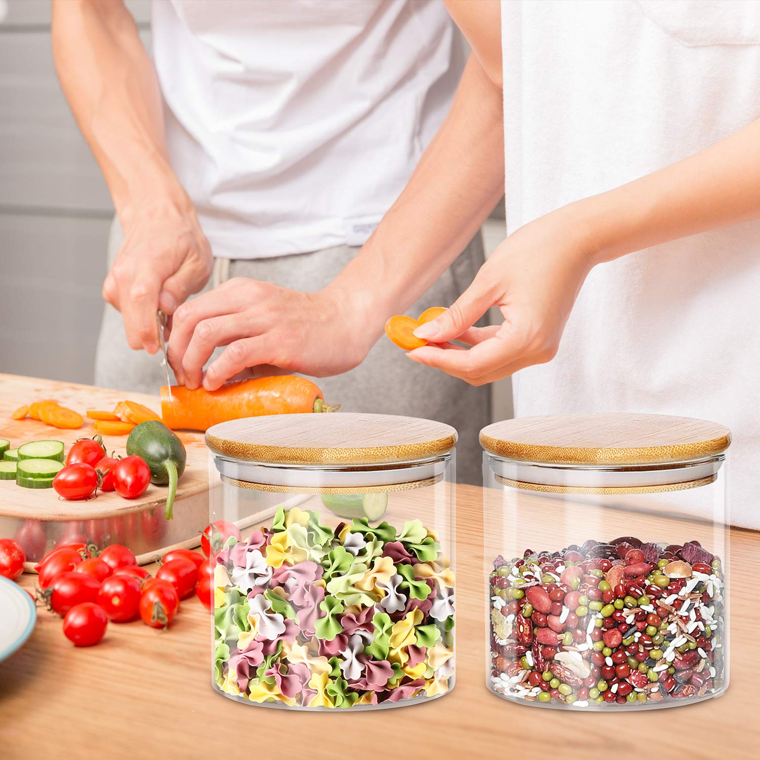 Dabacc 4 Pack Glass Jars With Airtight Bamboo Lids, Glass Kitchen Canisters Clear Container For Food Storage Of Dry Goods, Cooki