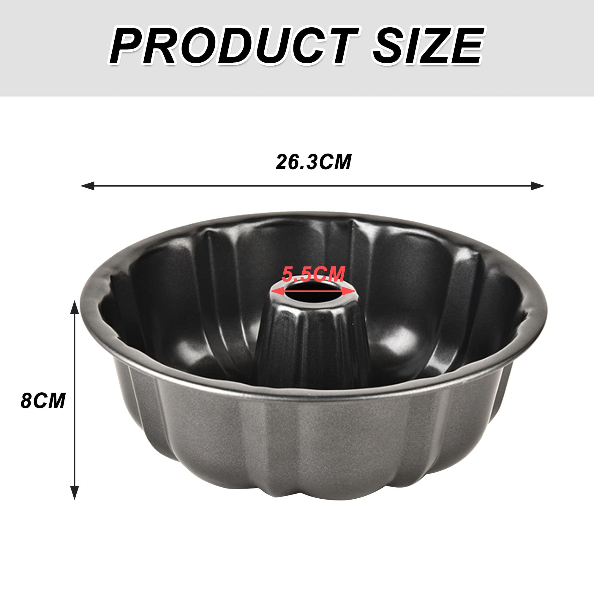 PUNP 10 Inch Non-Stick Fluted Tube Cake Pan, Alloy Steel Bakeware, Black
