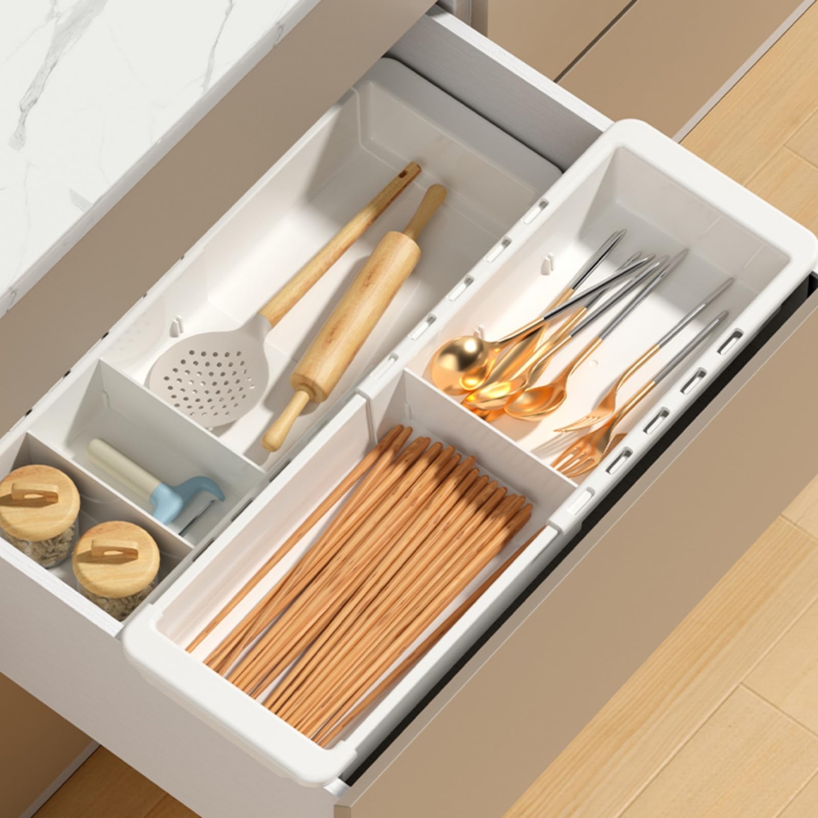 EooUooIP 2 PCS Sliding Drawer Tray with Adjustable Dividers
