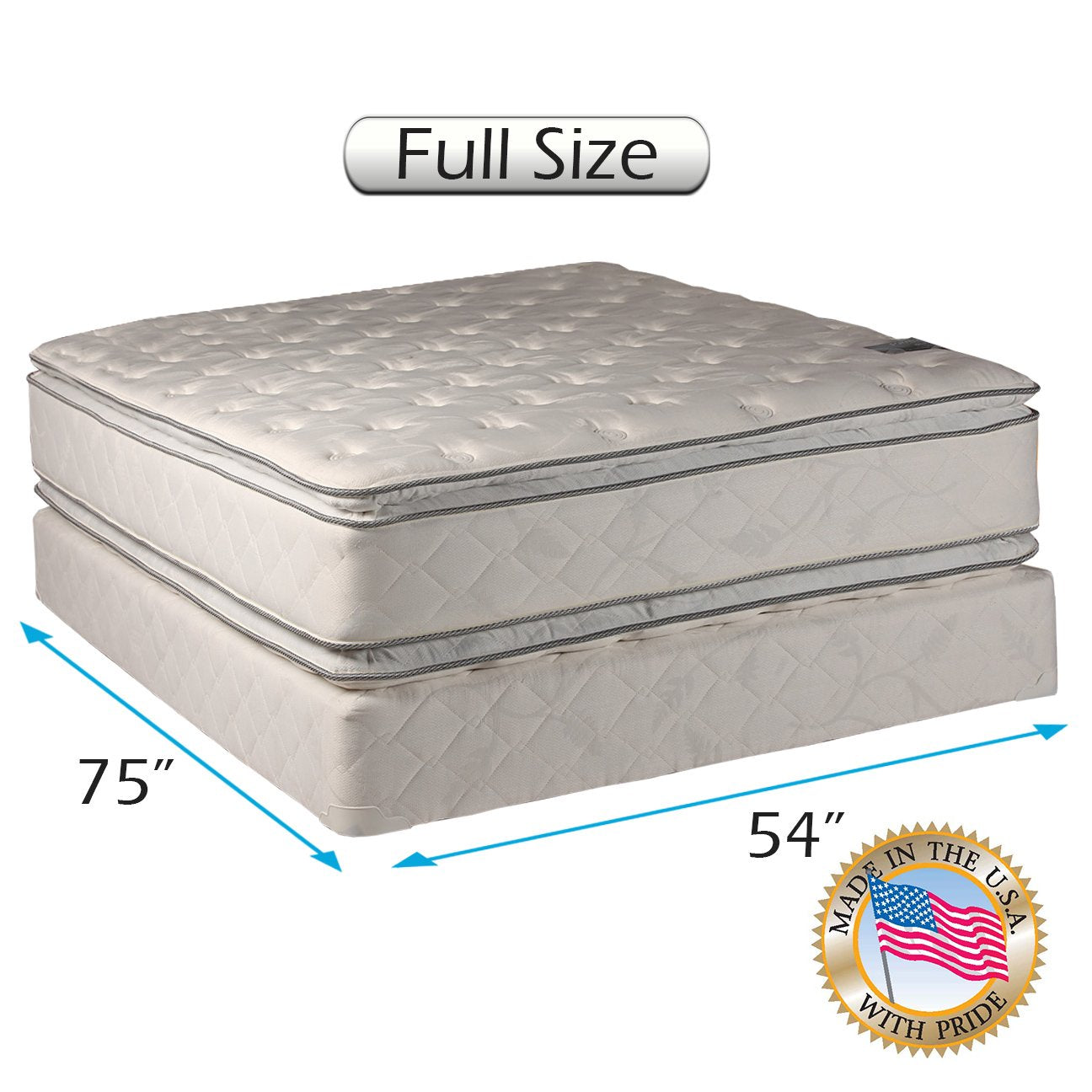 Dream Solutions Medium Soft Pillowtop Mattress And Box Spring Set (Full Size) Double-Sided Sleep System With Enhanced Cushion Su