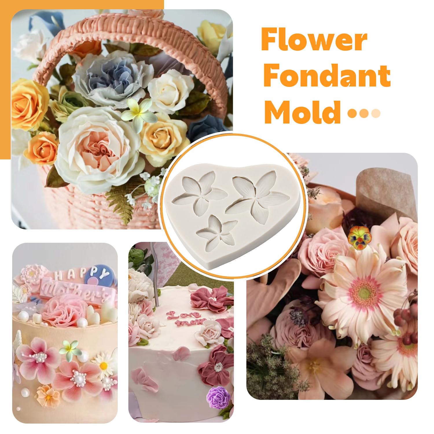 Sijiangmold Frangipani Plumeria Flower Silicone Mold Peony Flower Fondant Molds Pansy Flower Mold For Cupcake Topper Cake Decora