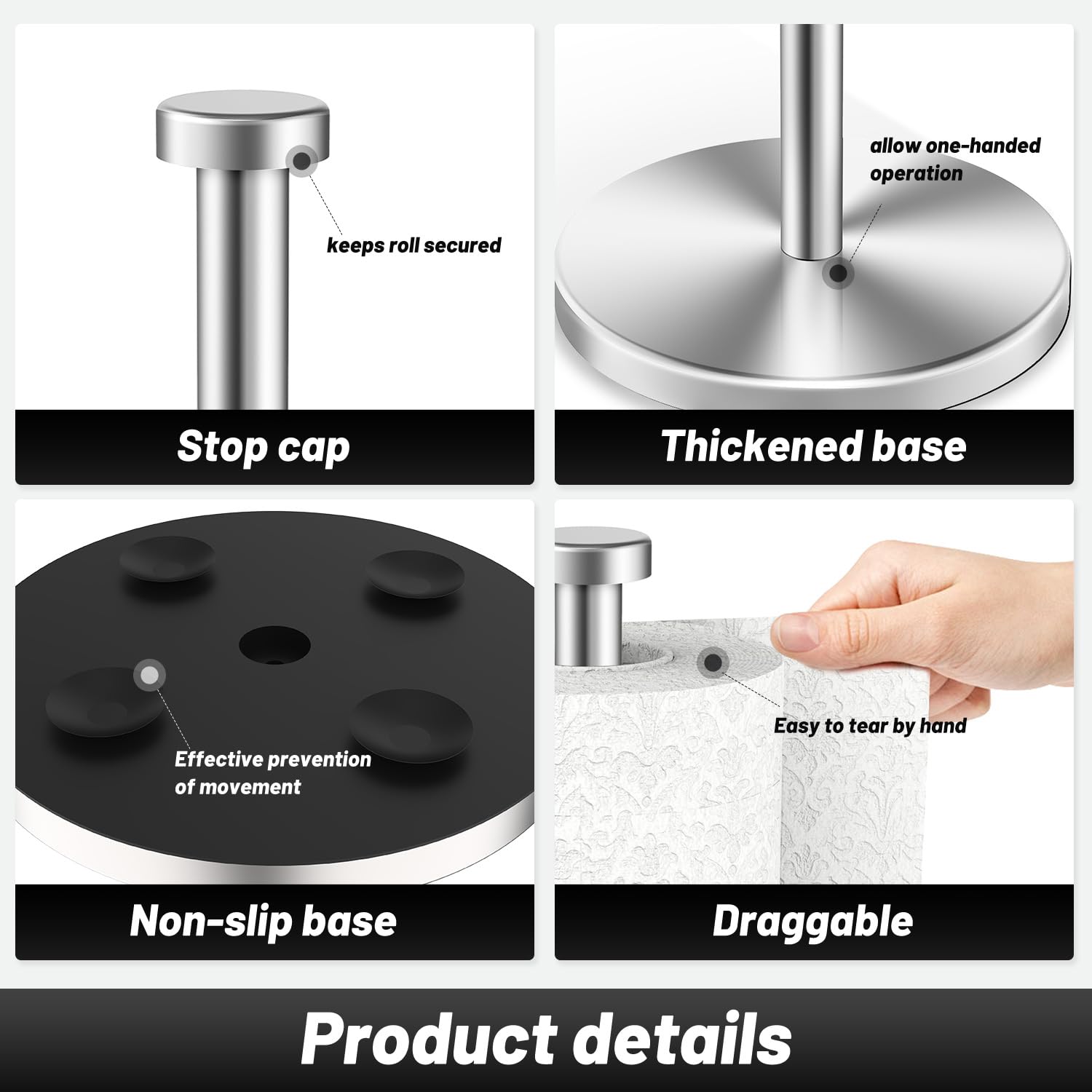 Vehhe Paper Towel Holder Countertop, Standing Paper Towel Roll Holder For Kitchen Bathroom, Paper Towel Holder Stand With Weight