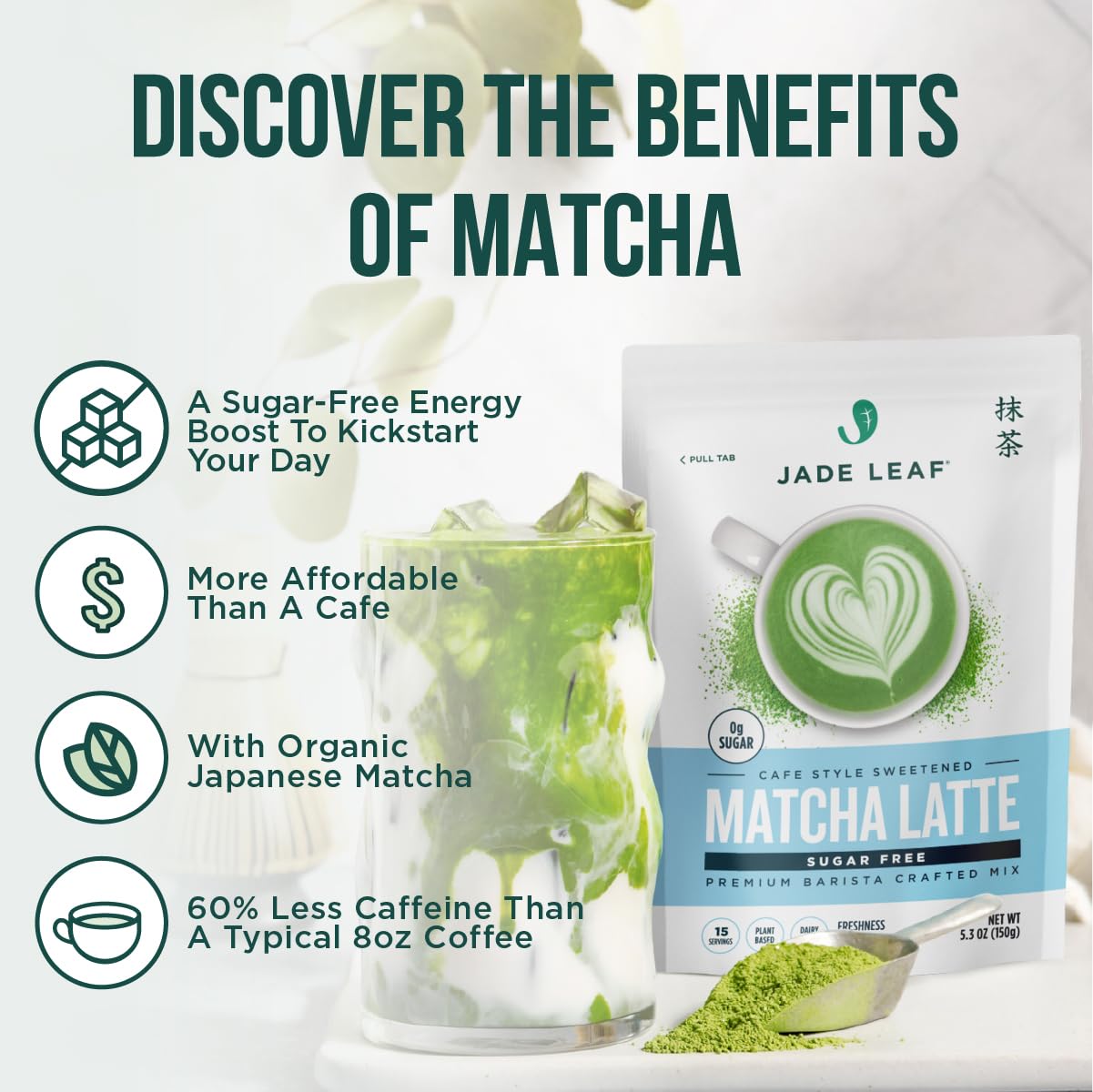 Jade Leaf Sugar Free Matcha Latte Mix - Cafe Style Sweetened Blend - Keto Friendly (53 Ounce)