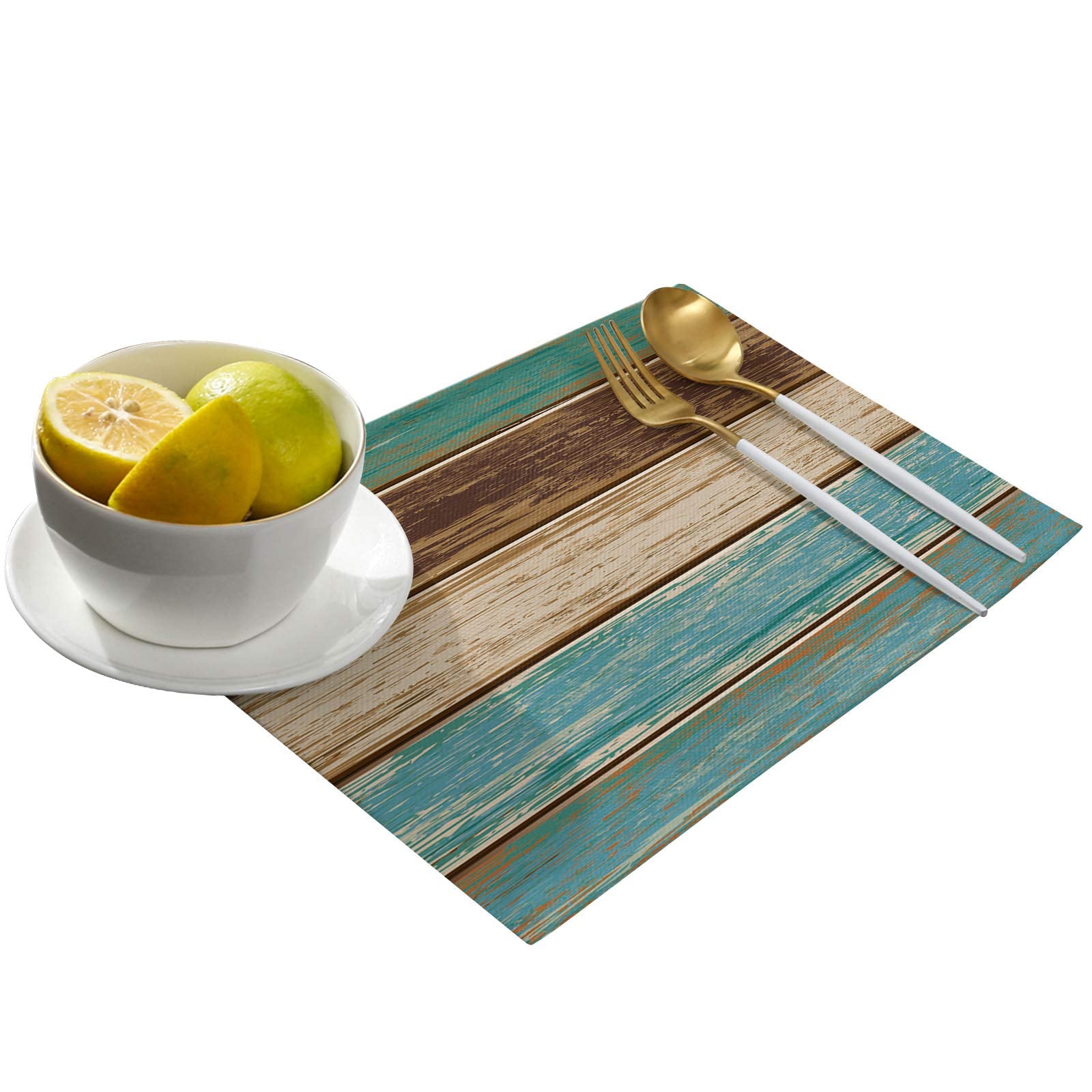 Vandarllin Placemats Set Of 6, Retro Rustic Wood Texture Polyester Stain Resistant Table Mats Washable Placemat Decoration For K