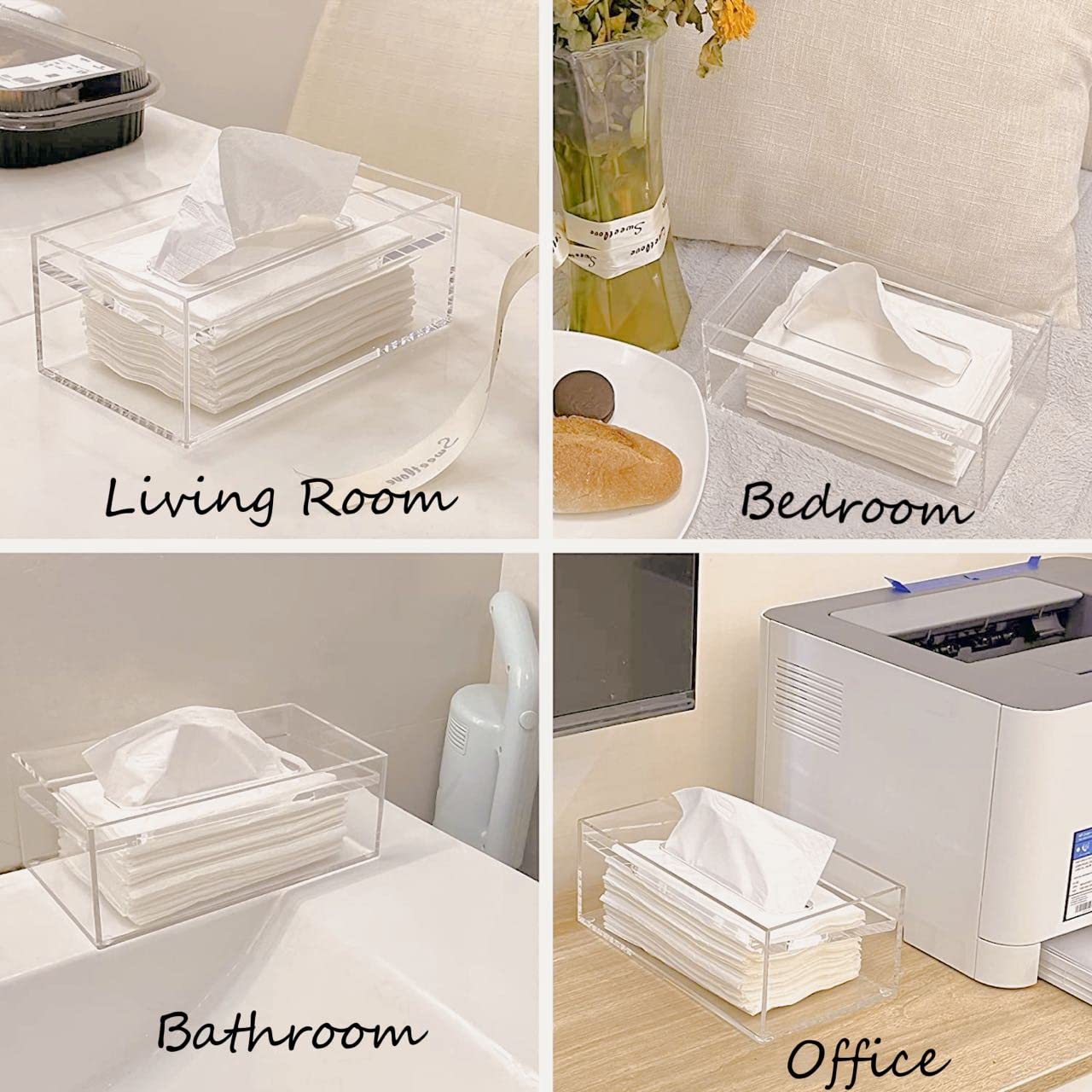 Sanrui Clear Acrylic Facial Tissue Box Cover Holder With 8Mm Top Lid Rectangle Napkin Dispenser Organizer For Bathroom, Kitchen