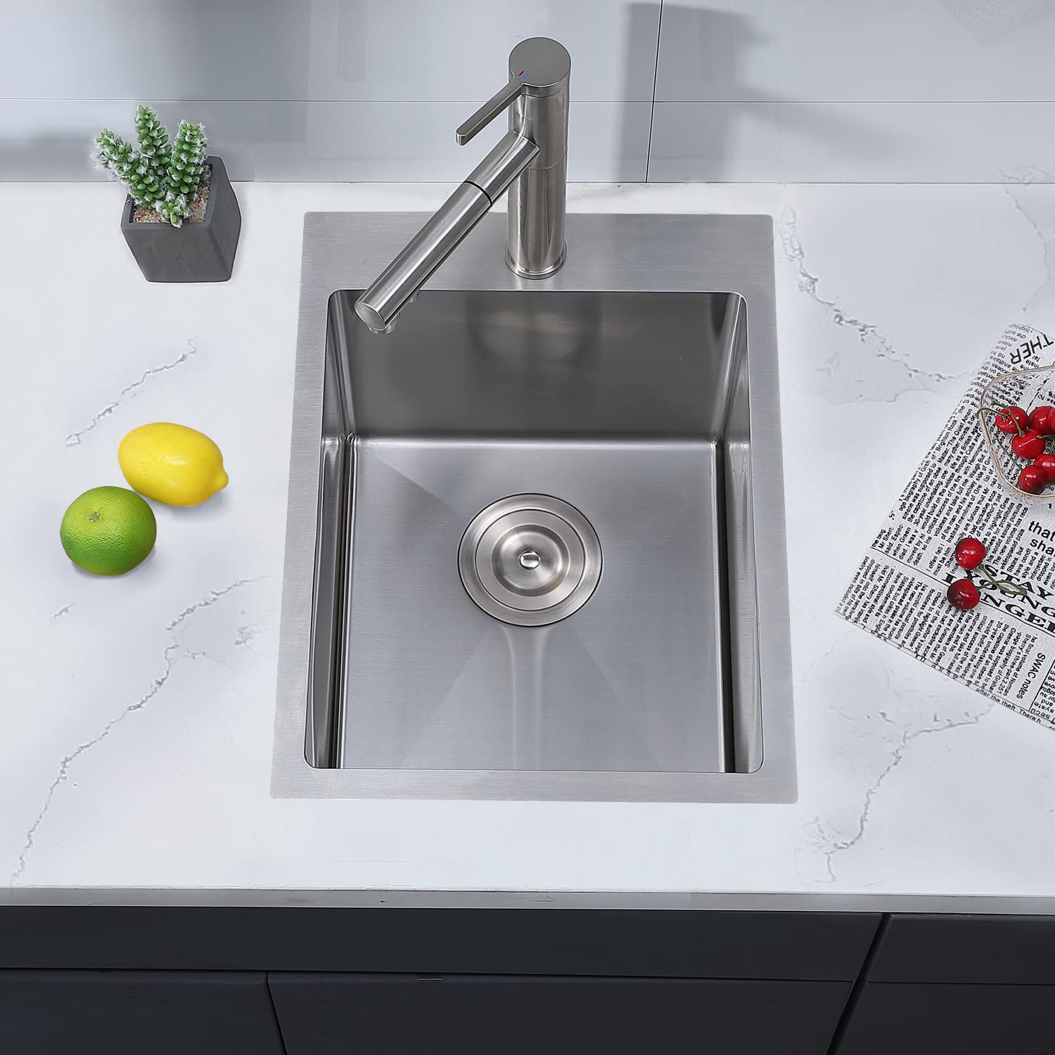 Shaco 15X20 Inch Drop In Bar Sink, Small Kitchen Sink For Rv, 16 Gauge 304 Stainless Steel Topmount Single Bowl Handmade Wet Pre
