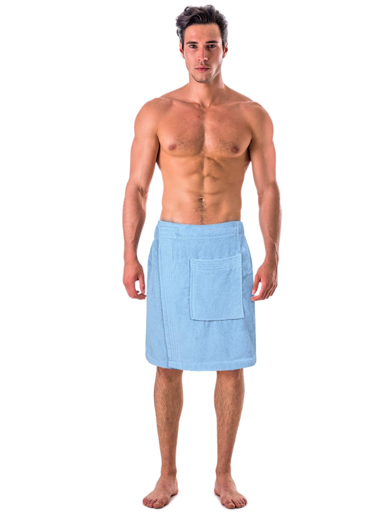 Turkish Cotton Terry Velour Adjustable Body Wrap Towel For Men (Black, One Size)