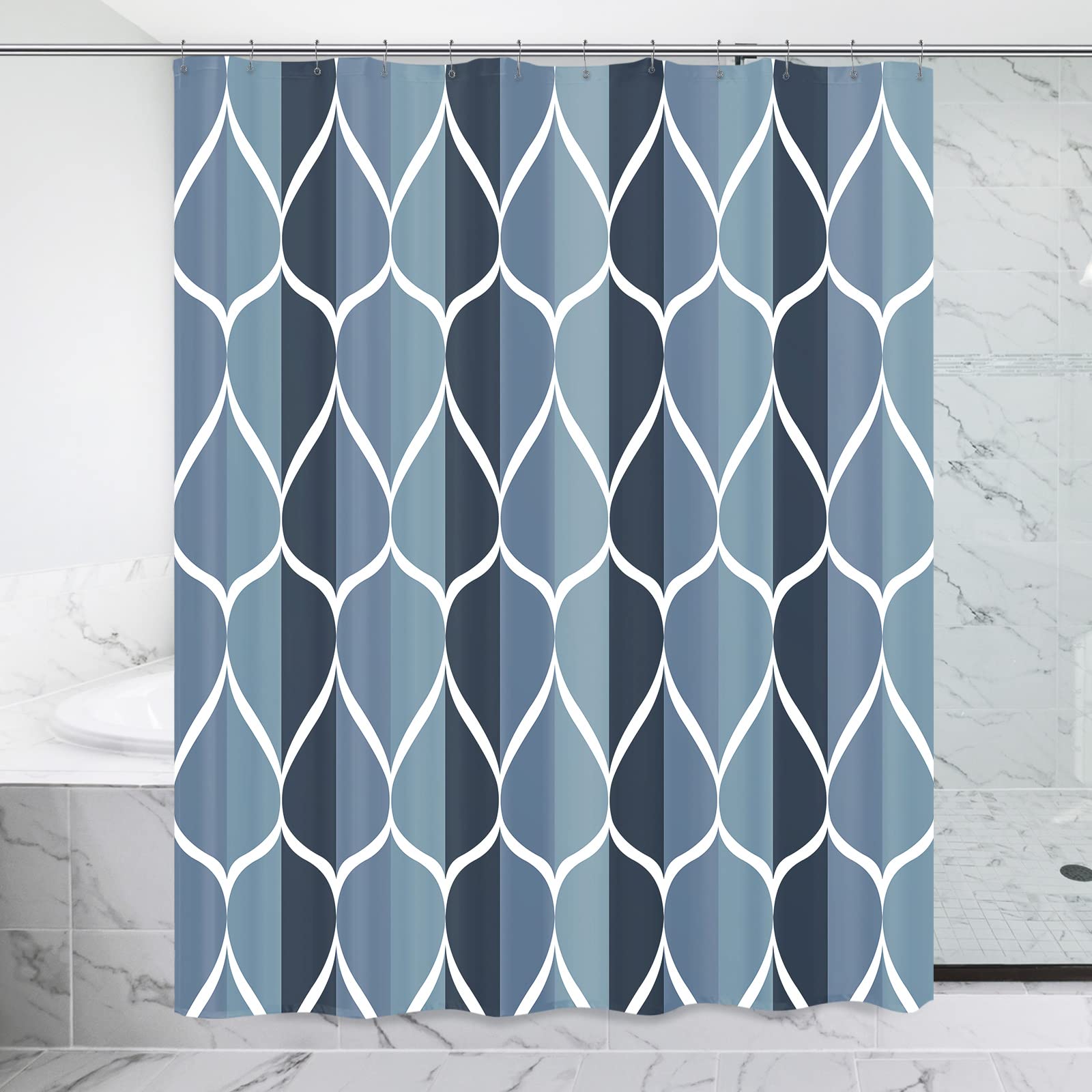 Gelbchu Aegean Blue Geometric Shower Curtain, Waterproof Design And Polyester, Quick-Drying, Weighted Hem, Blue Fabric Shower Cu