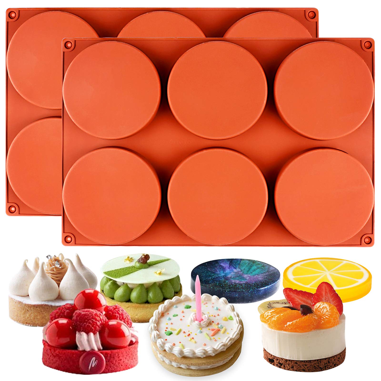 Funshowcase Round Disc Baking Silicone Mold 6-Cavity, 4Inch 2-Bundle