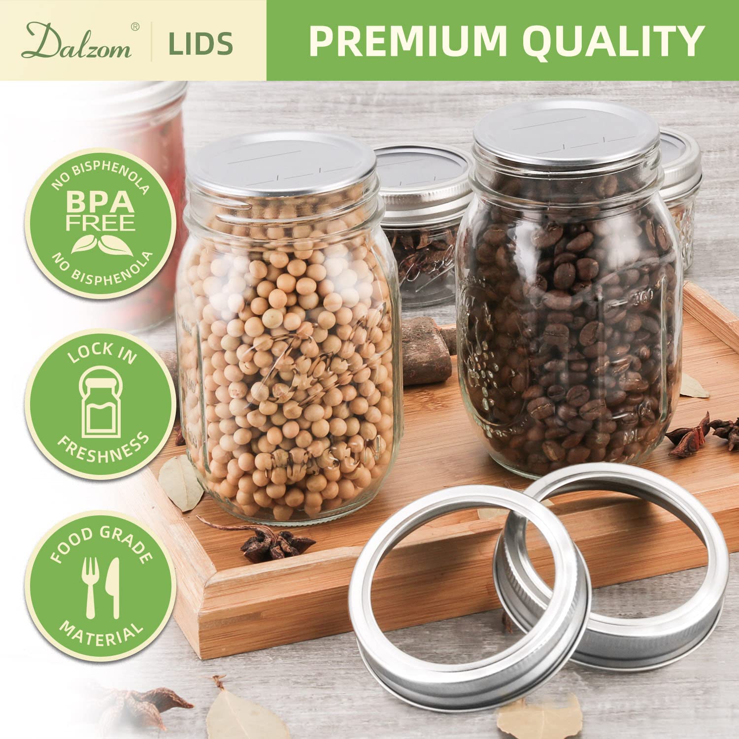 Dalzom 48Pcs Canning Lids With Rings Wide Mouth, Premium Mason Jar Lids With Bands/Rings For Wide Mouth Ball, Kerr Jars - Food G