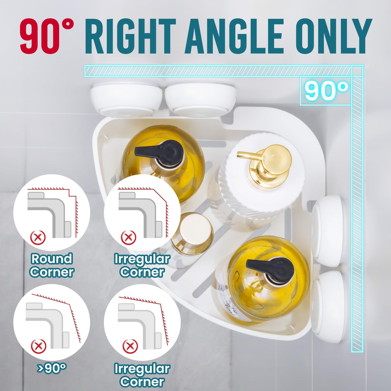 Taili Suction Corner Shower Caddy, Bathroom Shower Shelf Storage Basket Wall Mounted Organizer For Shampoo, Conditioner, Plastic