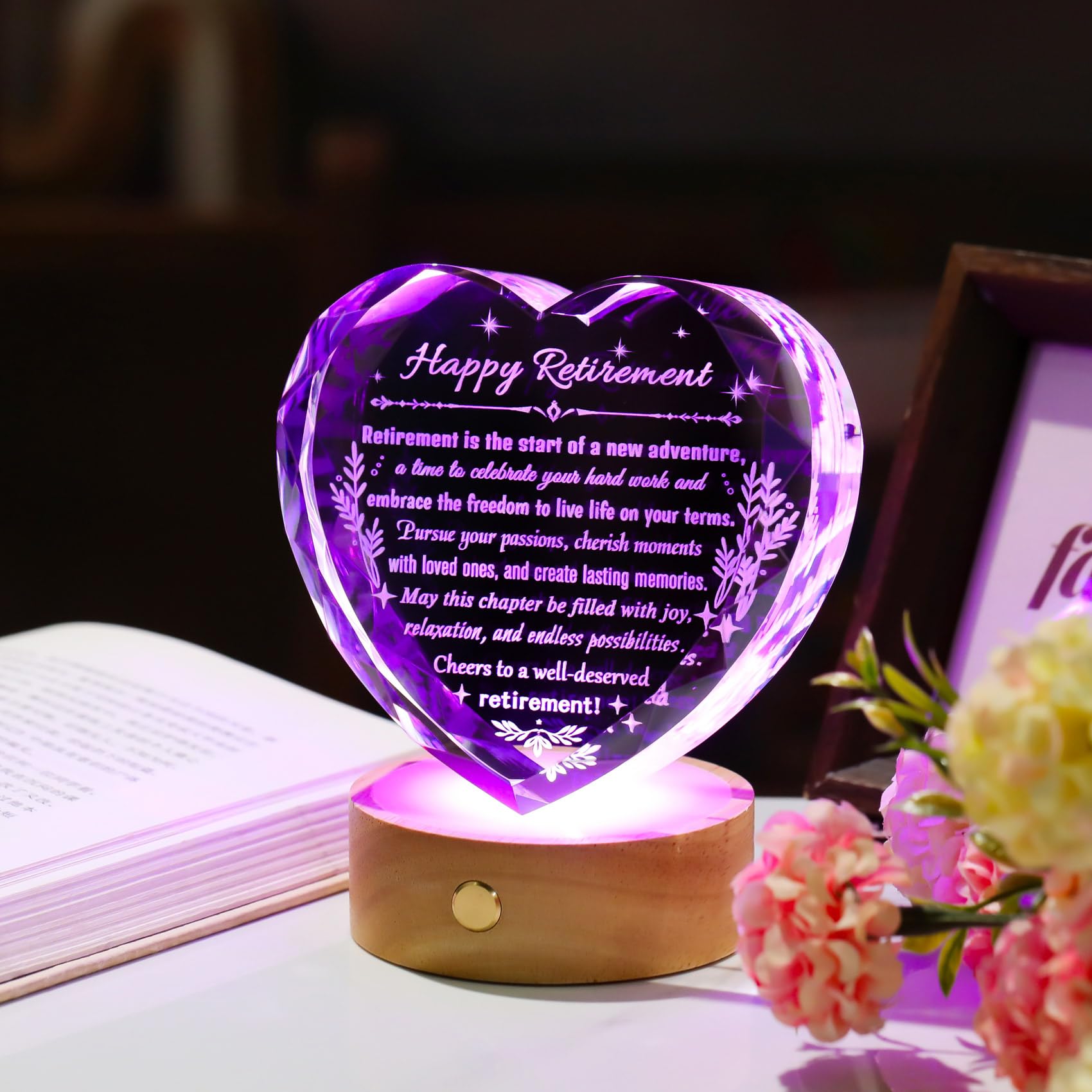 YWHL Retirement Gift for Woman Men, Crystal Heart Shape Happy Retirement Plaque Gifts for Retired Boss Coworker Friends, Going A