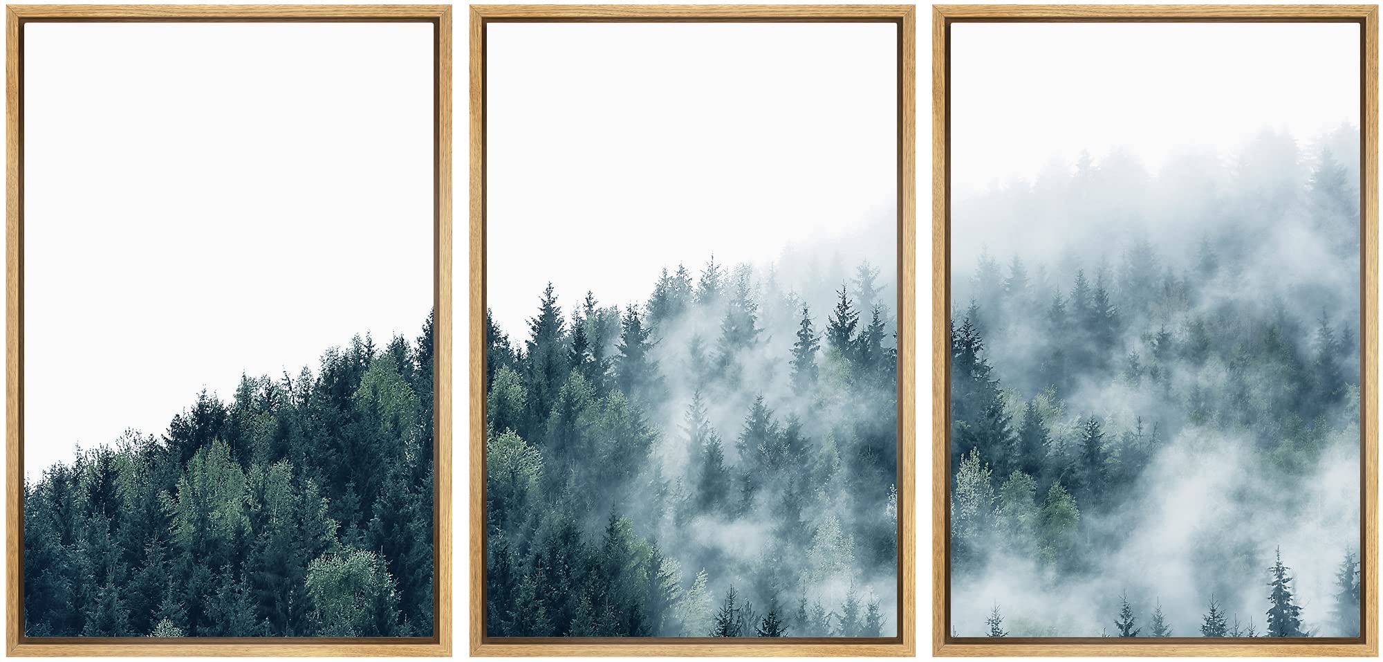 Signwin 3 Piece Framed Canvas Wall Art Misty Forest Nature Wilderness Photography Abstract Contemporary Landscapecanvas Prints H