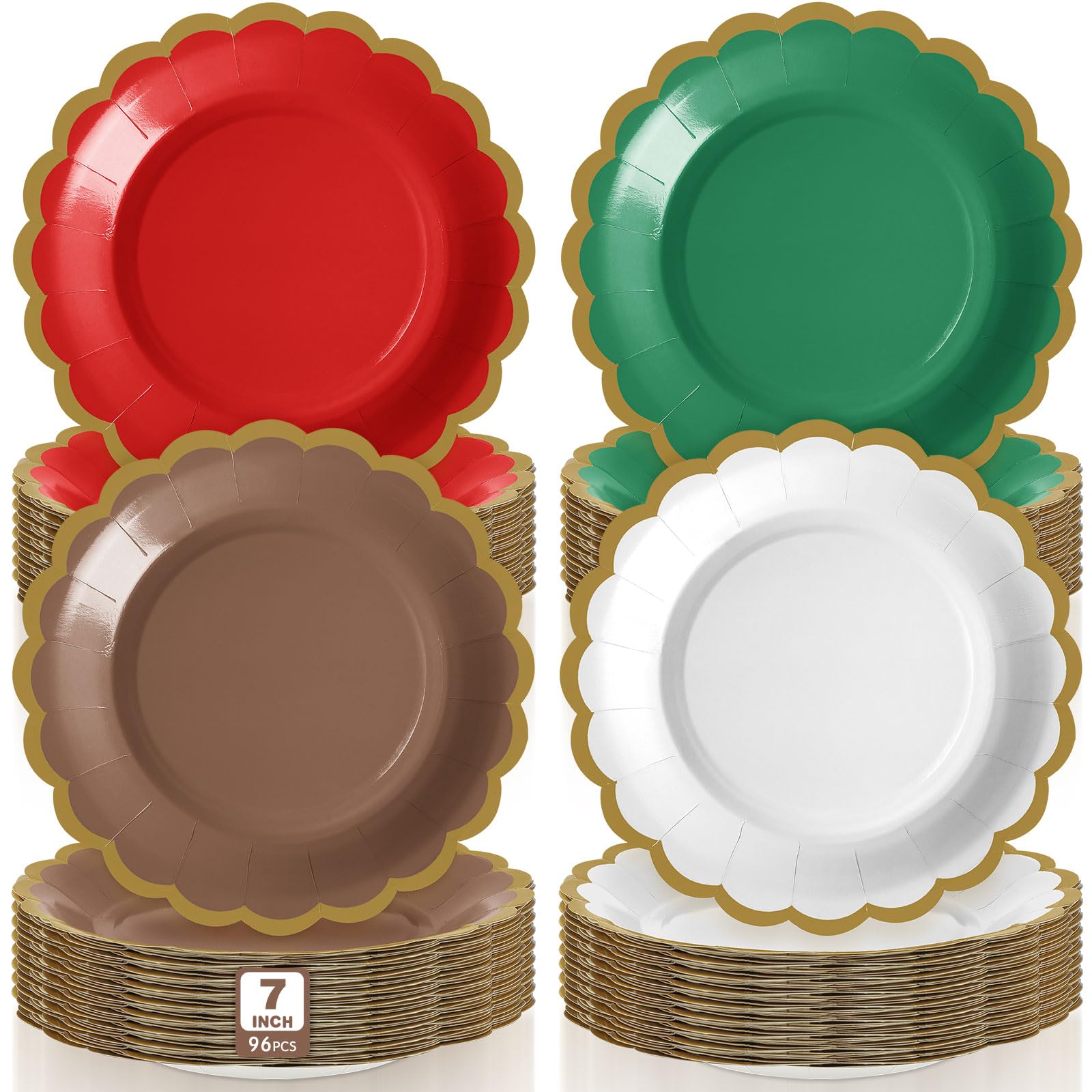 Tiangrid 96 Pcs Fall Paper Plates 7 Inch Thanksgiving Dessert Scalloped Edge Disposable Dinner Plates for Fall Wedding Birthday 