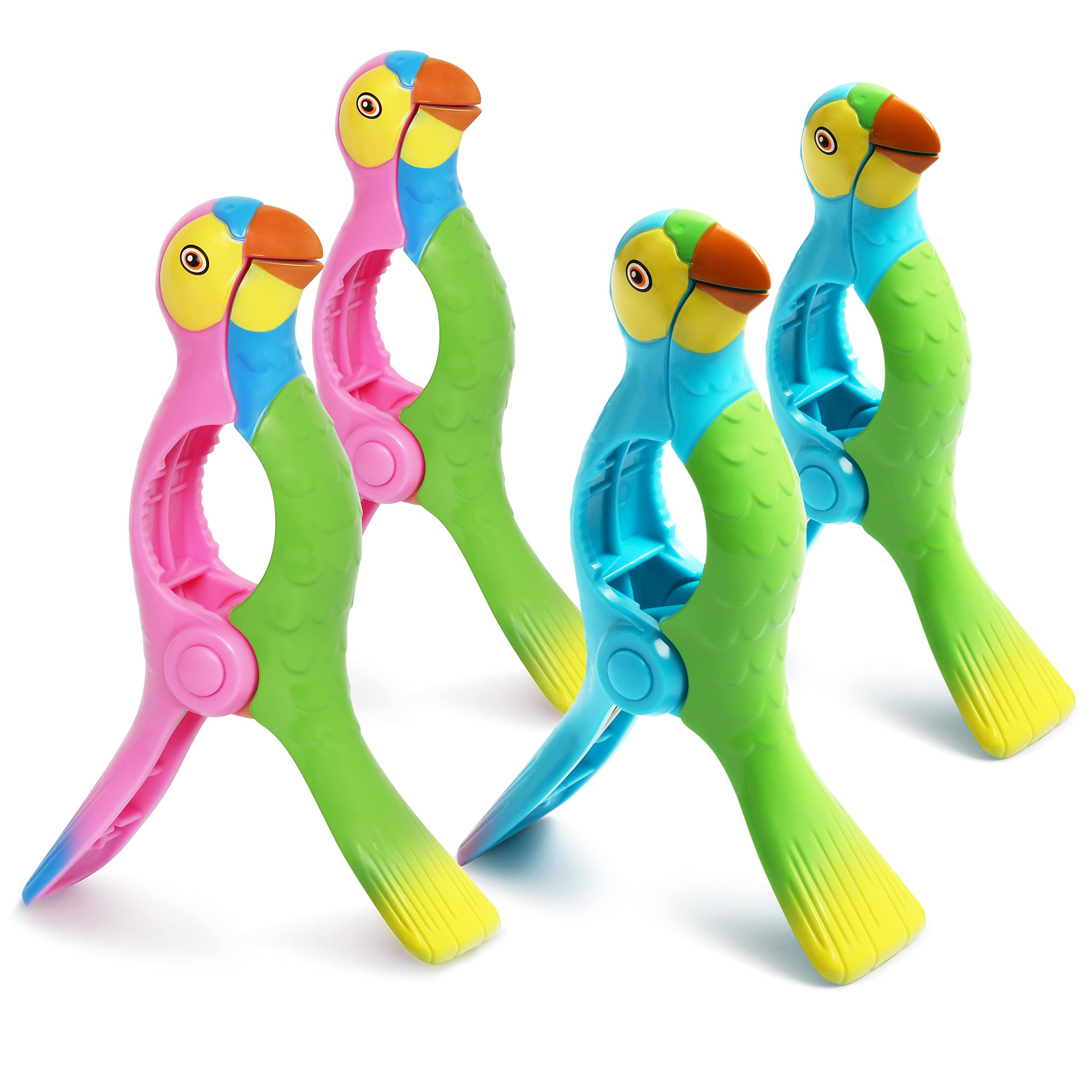 Beach Towel Clips, Kaluofan 4Pcs Towel Clips For Beach Chairs, Strong Beach Chair Clips For Towels, Vivid Parrot Shape Beach Acc
