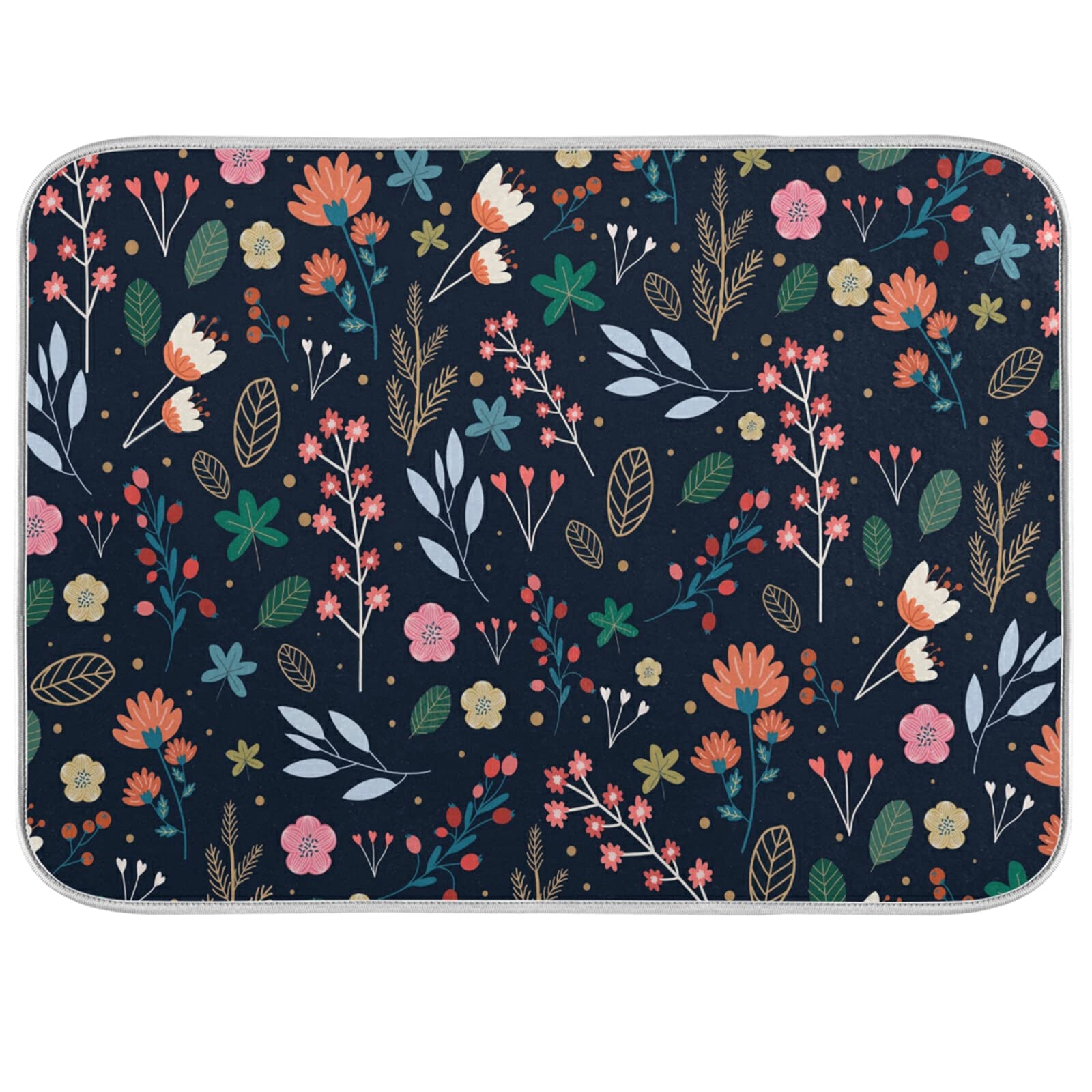 Large Drying Matt For Kitchen Counter Colorful Flowers Micorfiber Dish Drying Pad For Dishes Sink Countertop 18'' X 24''