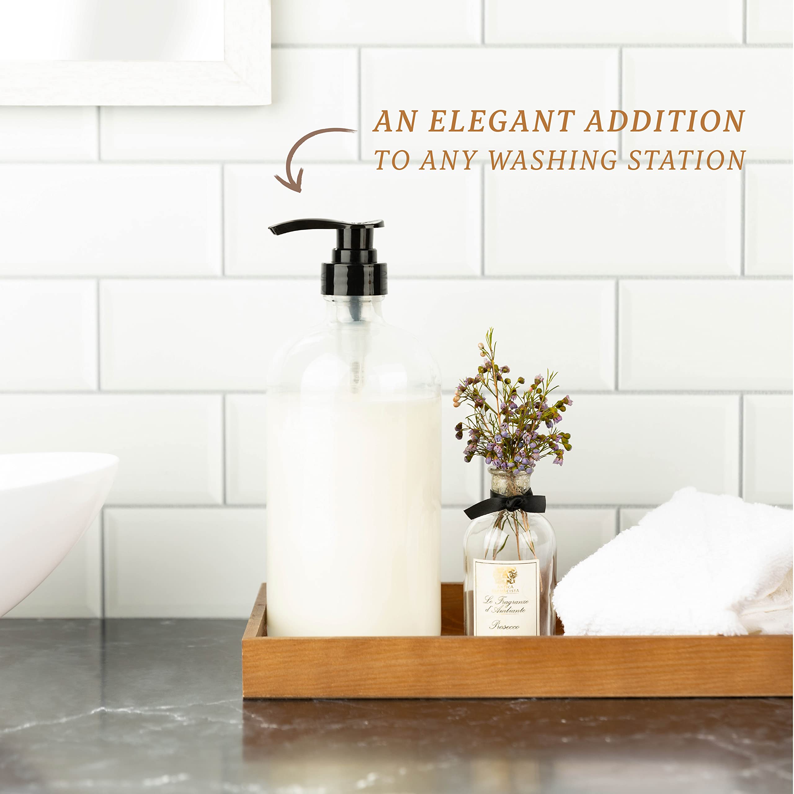 Kitchentoolz Large Glass Reusable Shampoo Bottle - 32 Ounce Pump Dispenser