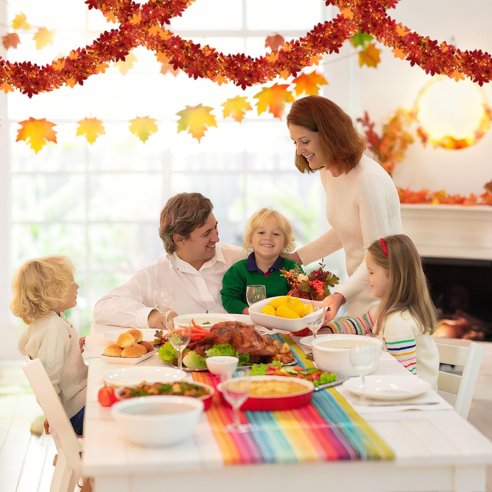 Fall Maple Leaves Garland Decorations,50Ft Glitter Tinsel Leaf Thanksgiving Decor for Tree Autumn Mantle Bedroom Office Classroo