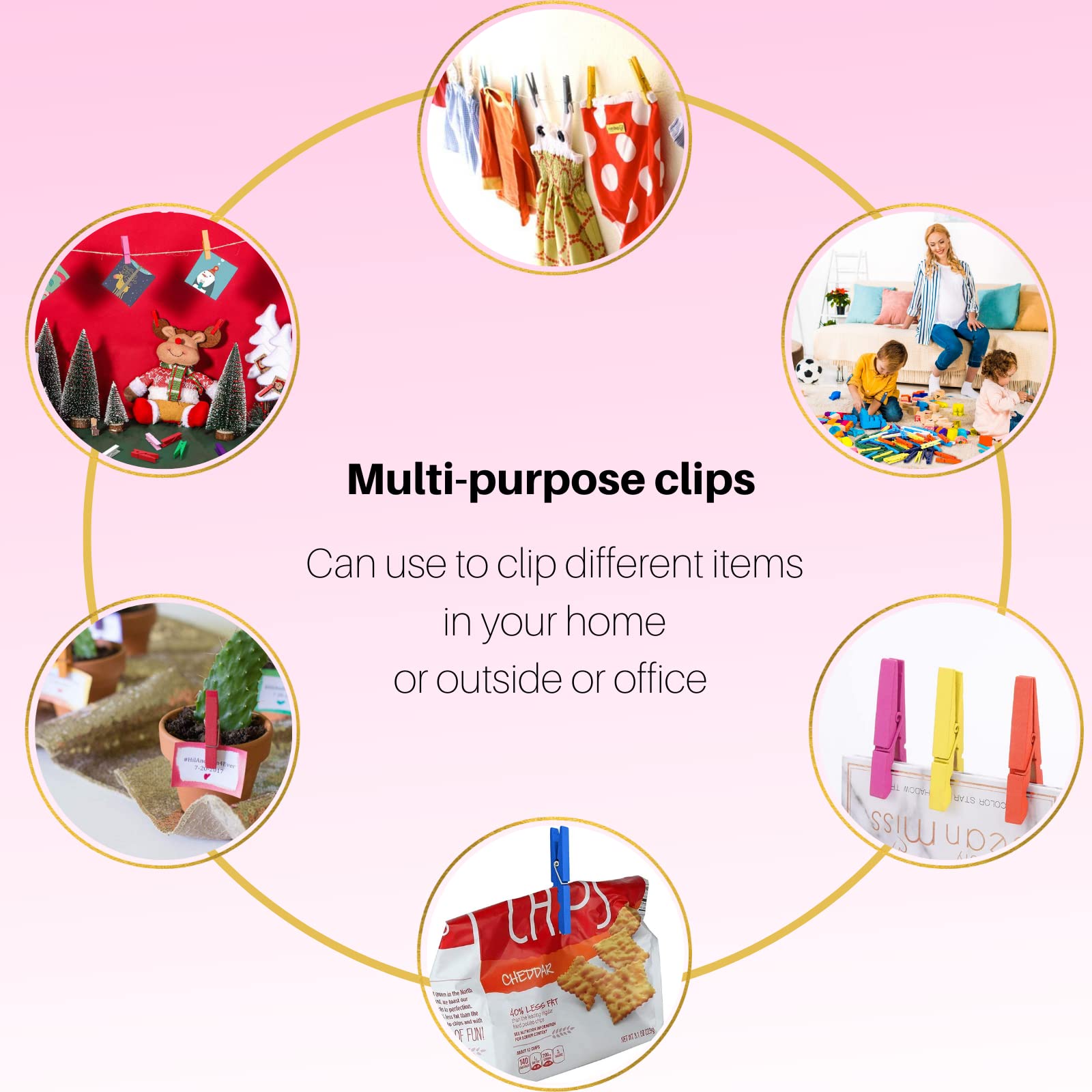 Clothes Pins  Colored Clothespins 50 PCS 2.9'' Natural Birchwood Close Pins  Strong Grip  Colorful Clothespins  Multi-Purpose Colored Clothes Pins for Crafts  Hanging Clothes  Laundry